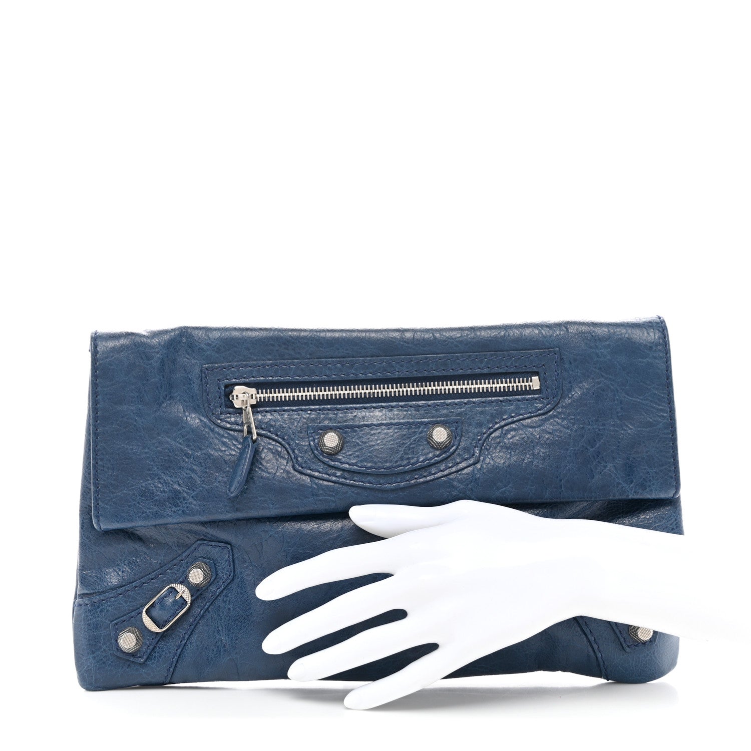 Balenciaga Agneau Giant 12 Silver Hardware Envelope Clutch Bleu Mineral 2 of 7