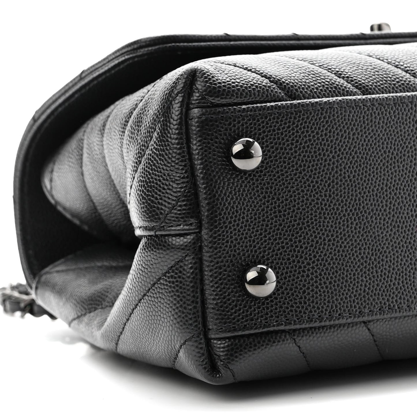 Caviar Chevron Quilted Mini Coco Handle Flap So Black