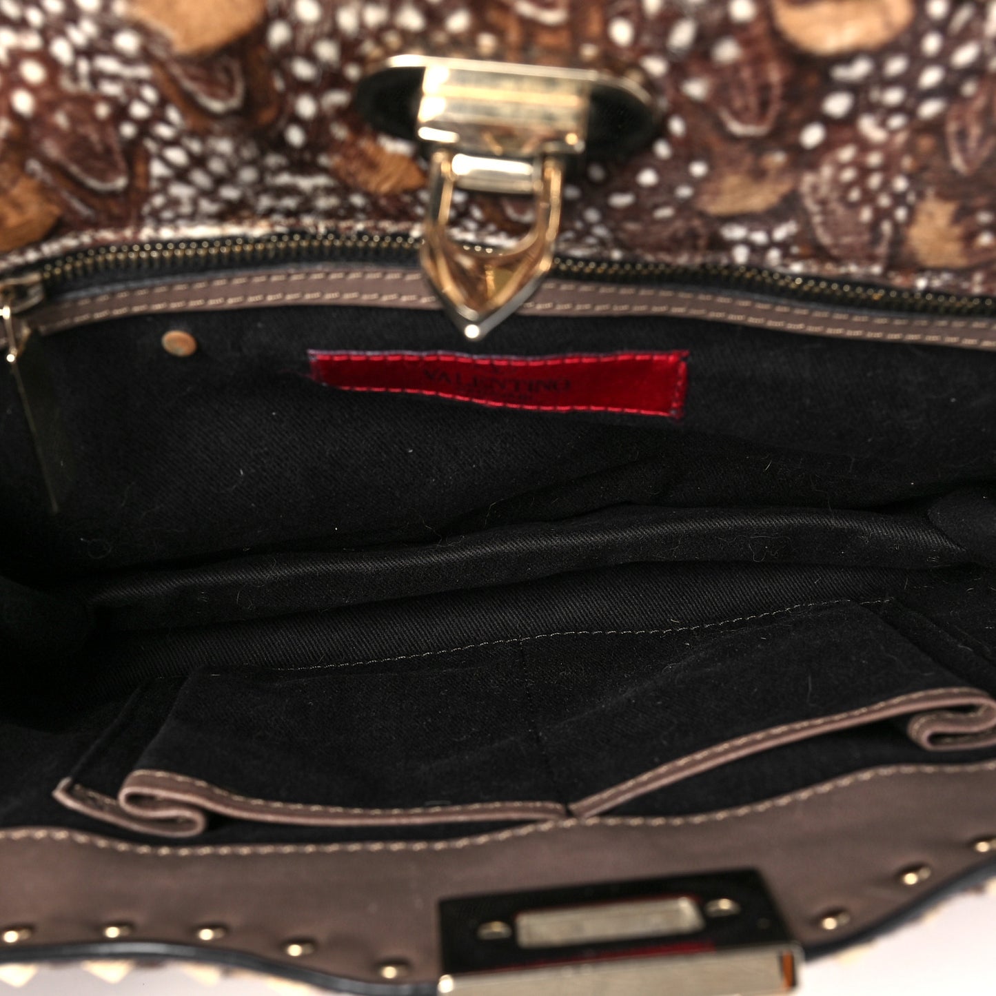 Calf Hair Feather Rockstud Shoulder Satchel