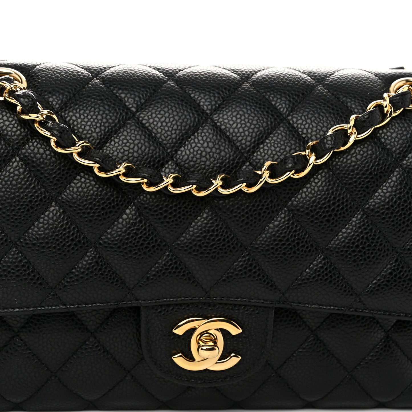 Caviar Quilted Medium Double Flap Black