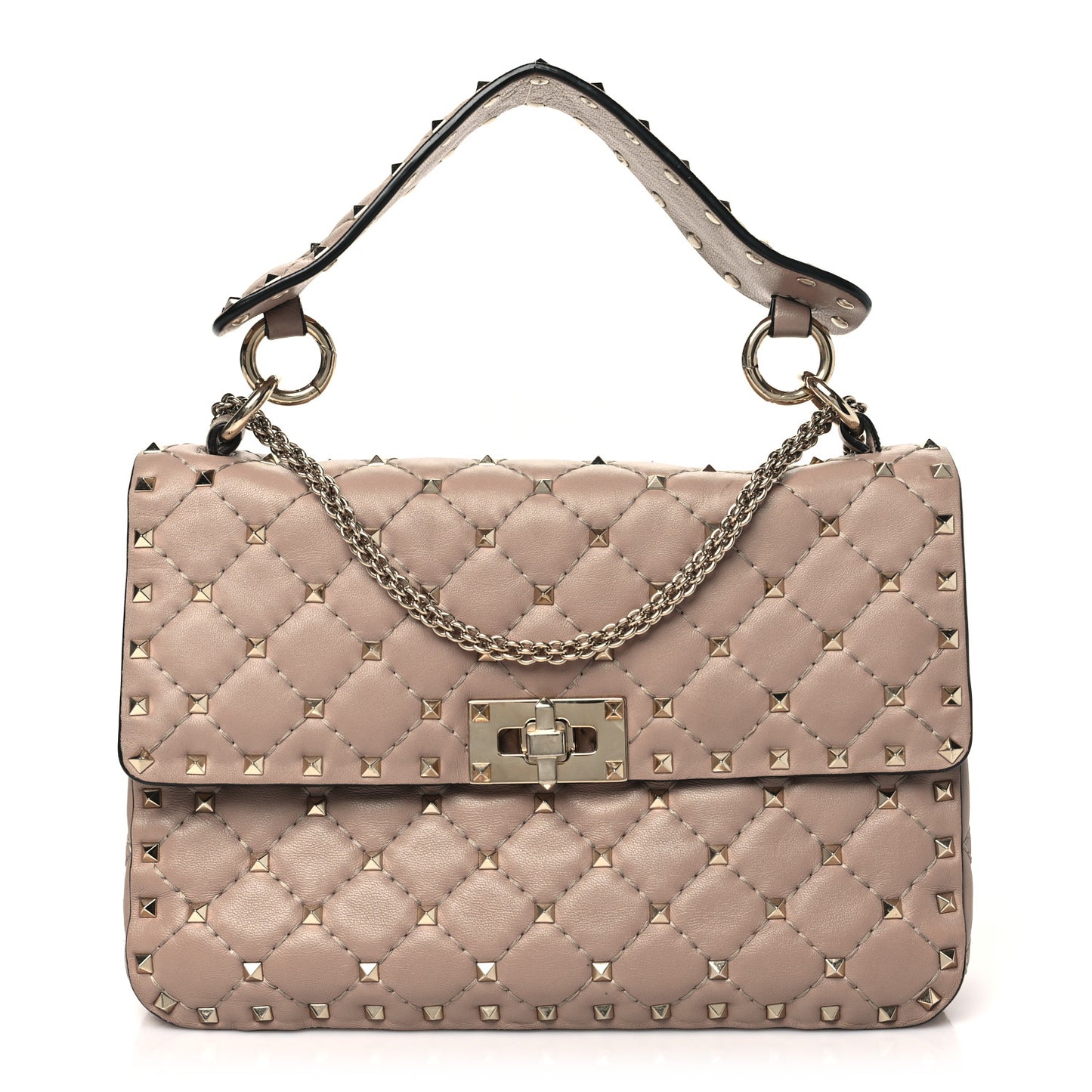 Lambskin Medium Rockstud Spike Shoulder Bag Poudre