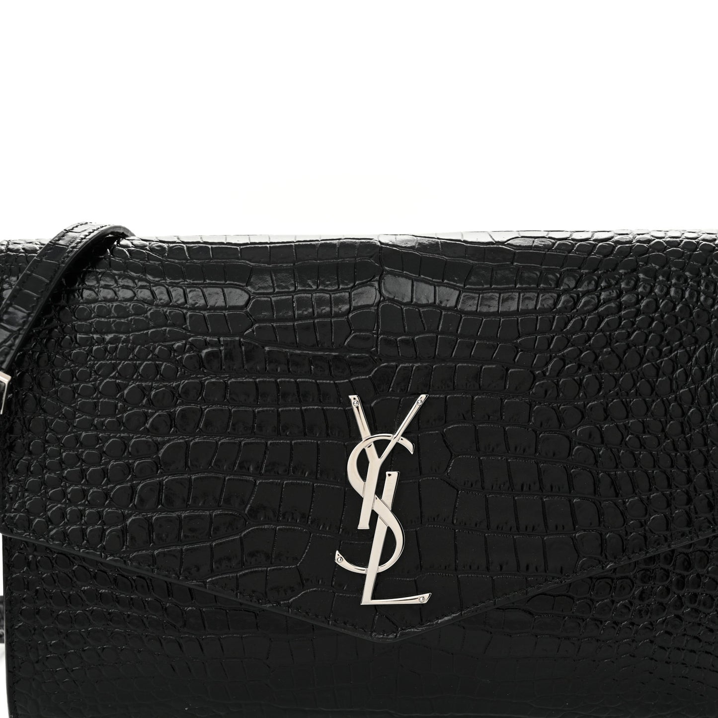 Calfskin Crocodile Embossed Monogram Uptown Crossbody Black