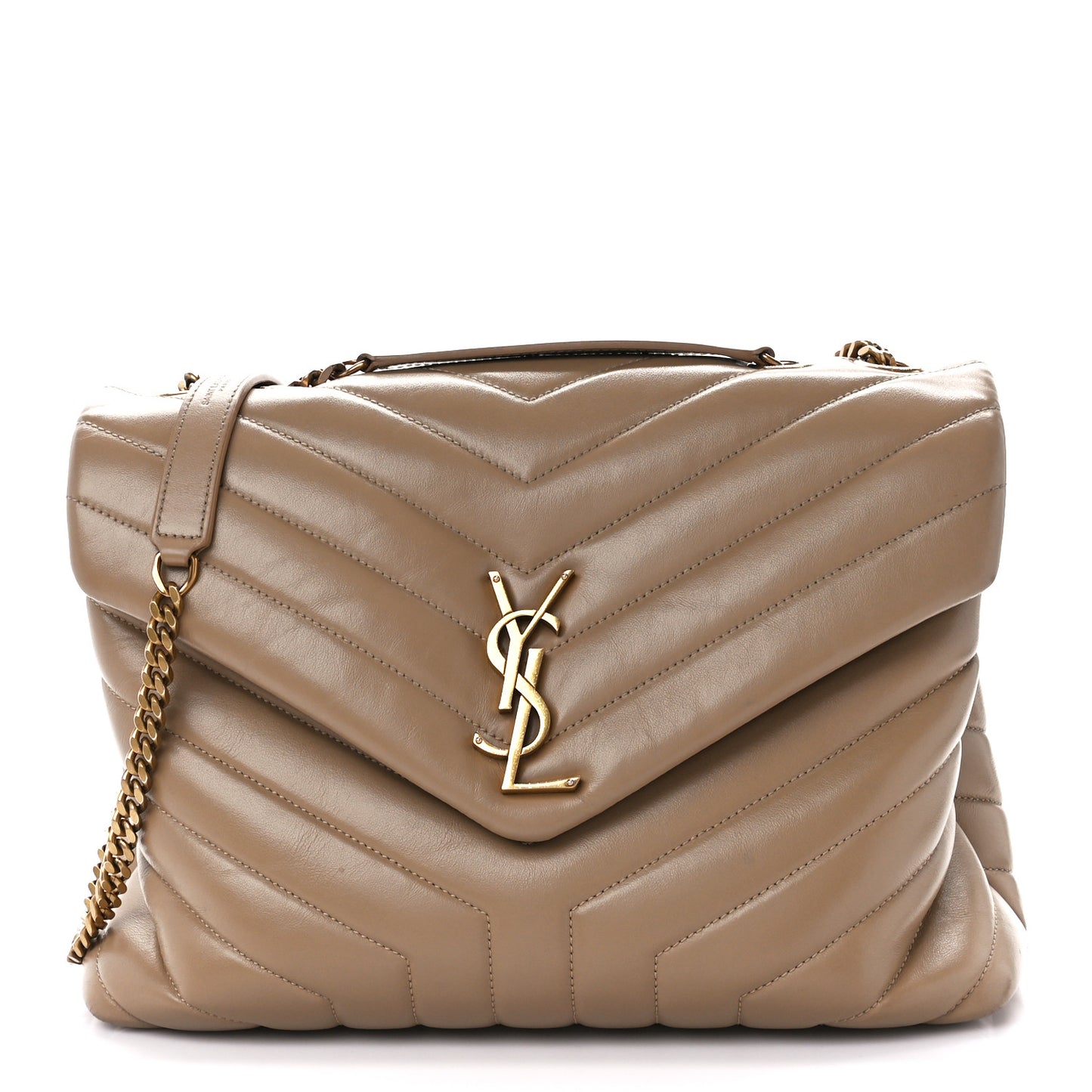 Calfskin Y Quilted Monogram Medium Loulou Chain Satchel Dark Latte