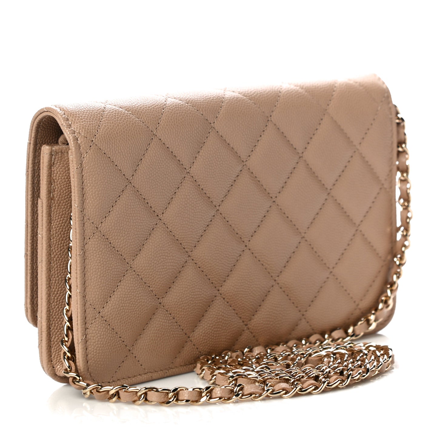 Caviar Quilted Crystal CC Wallet On Chain WOC Beige