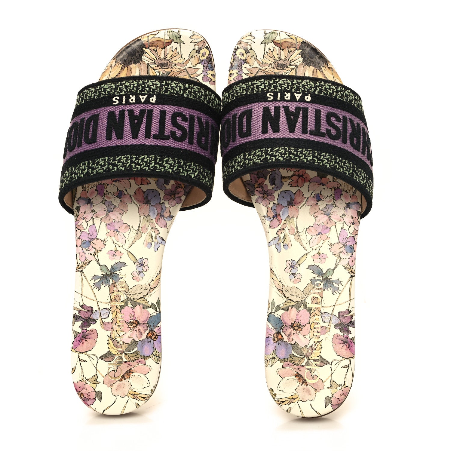 Christian Dior Canvas Embroidered 4 Saisons Dway Flat Slide Sandals 35.5 Lilac 2 of 10