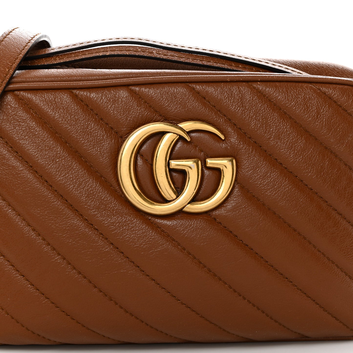 Glazed Calfskin Matelasse Diagonal Small GG Marmont Chain Shoulder Bag Cuir