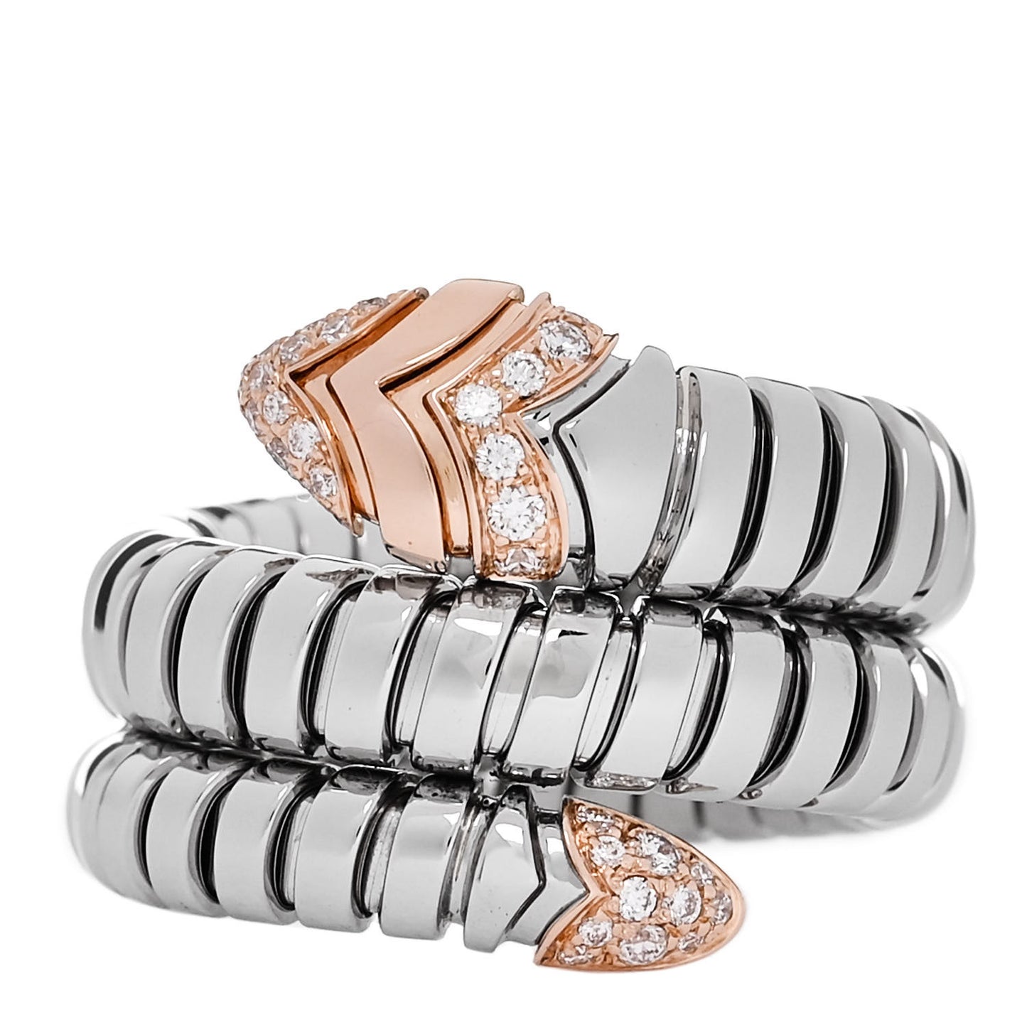 Stainless Steel 18K Rose Gold Diamond Serpenti Tubogas Band Ring M