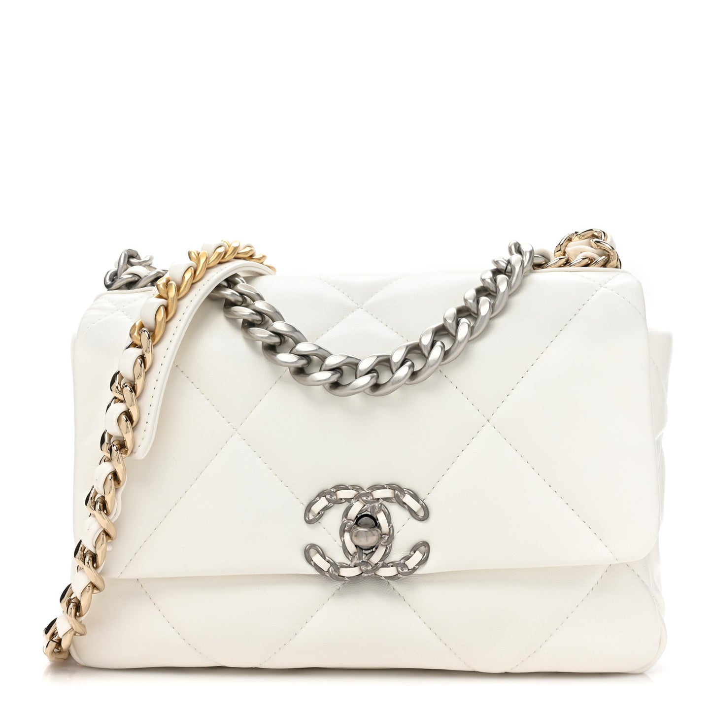 Lambskin Quilted Medium Chanel 19 Flap White