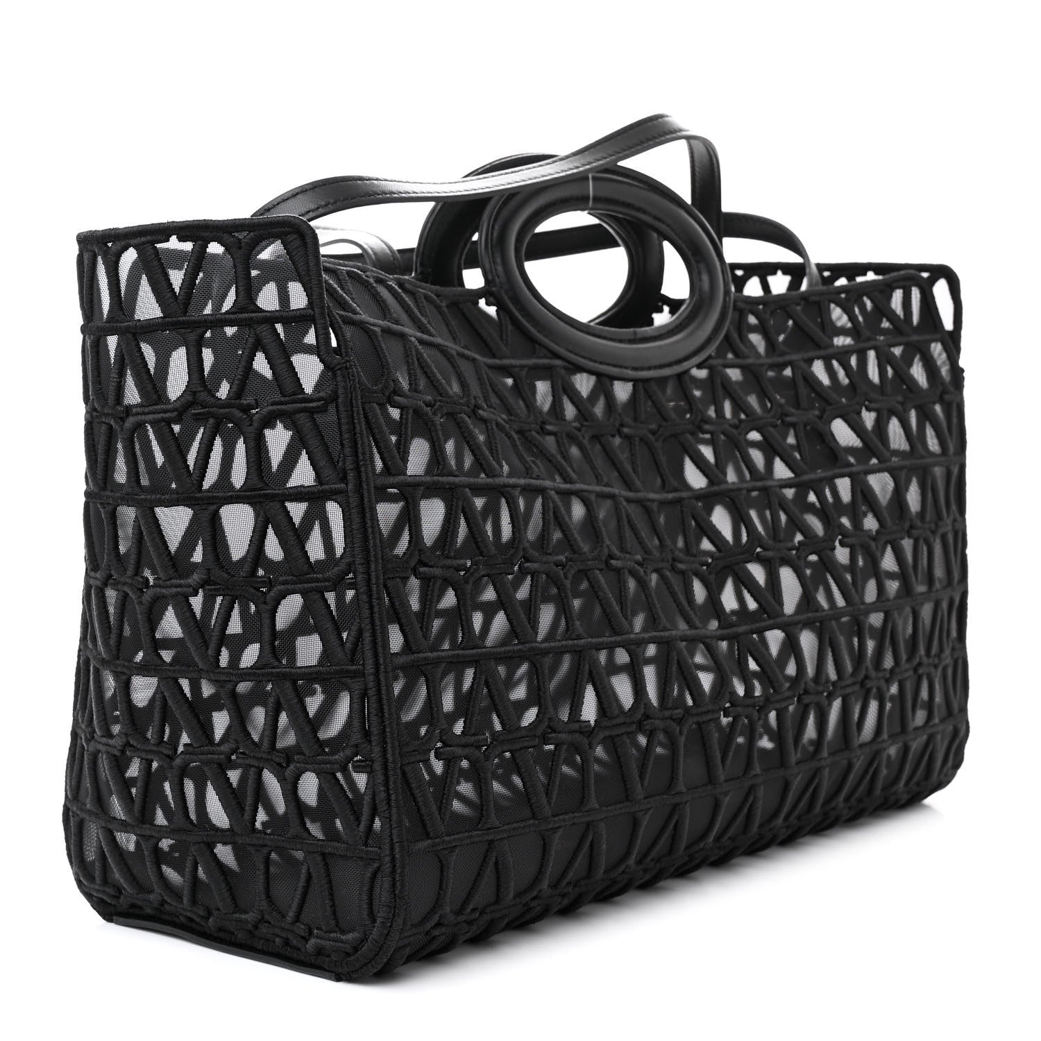 Valentino Garavani Toile Mesh Iconographe Goatskin Le Troisieme Shopping Bag Black 4 of 11