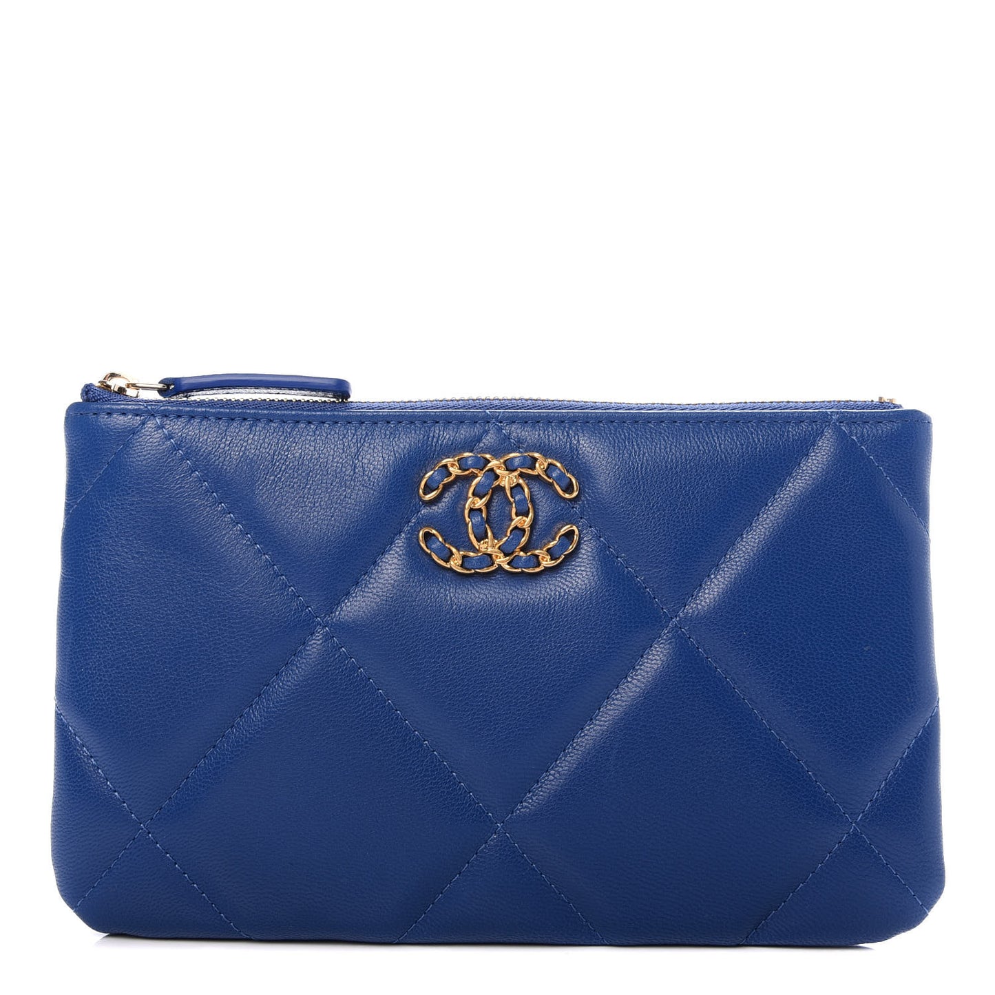 Goatskin Quilted 19 Cosmetic Case Dark Blue