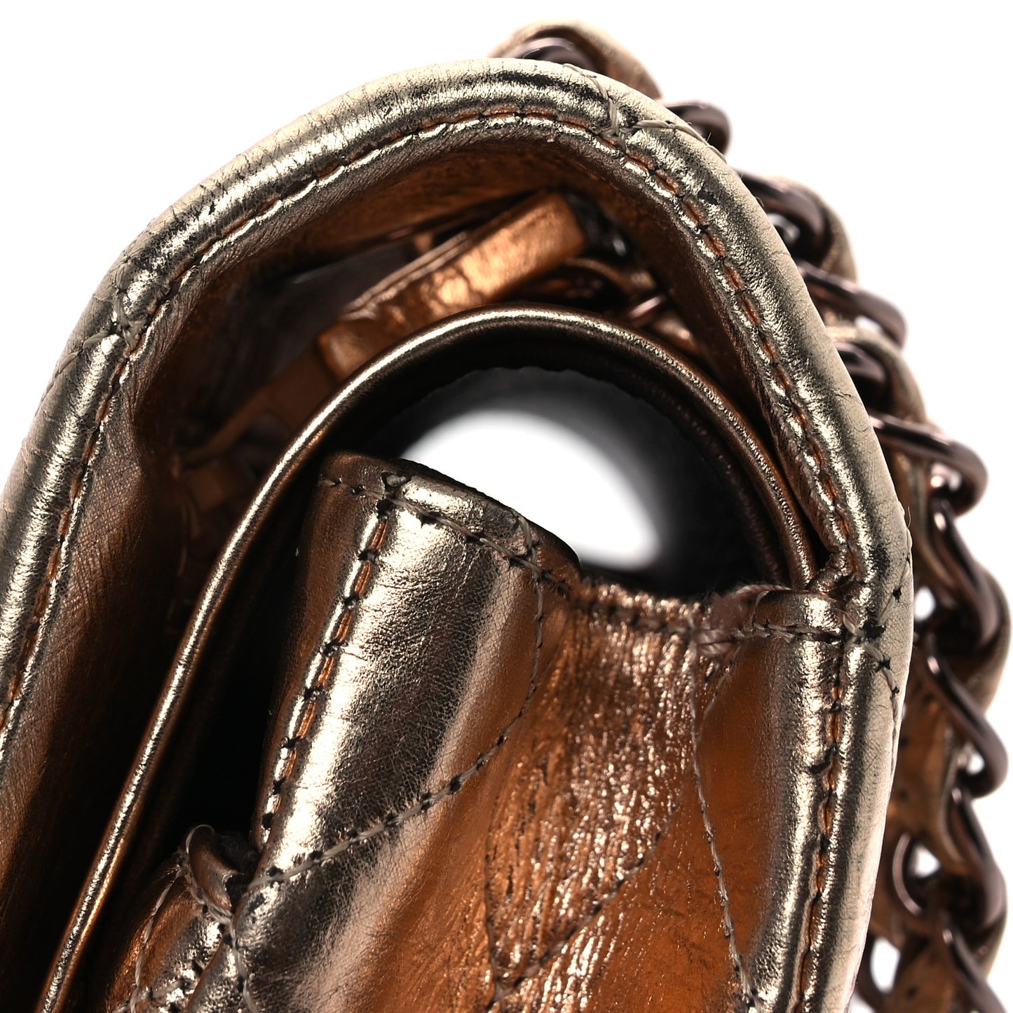 Metallic Aged Calfskin Quilted Medium Double Flap Gold