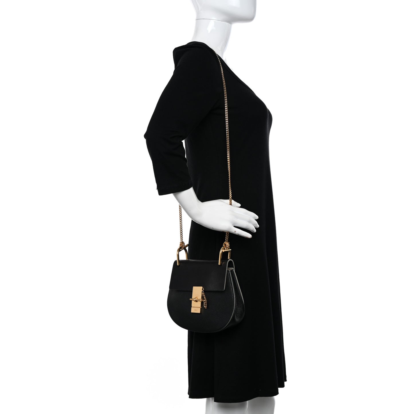 Grained Calfskin Lambskin Mini Drew Shoulder Bag Black