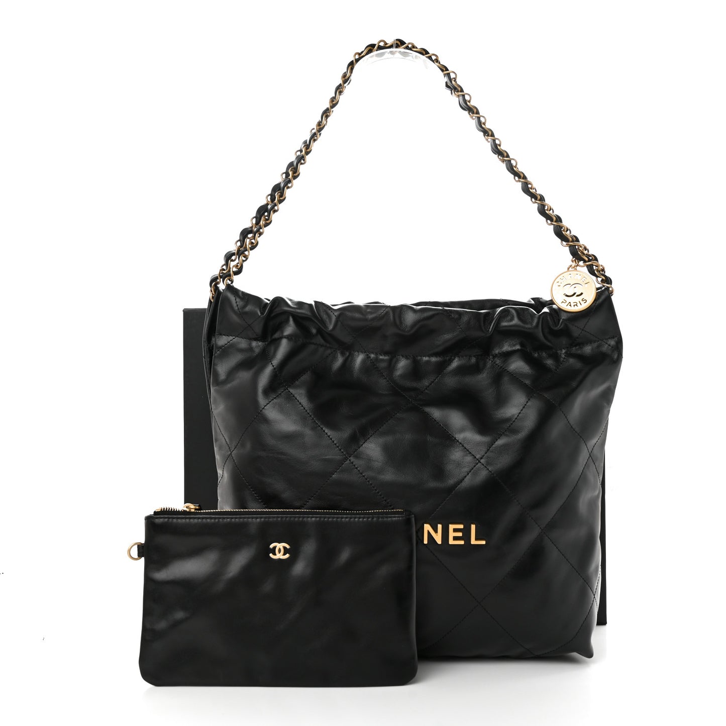 Shiny Calfskin Quilted Small Chanel 22 Black
