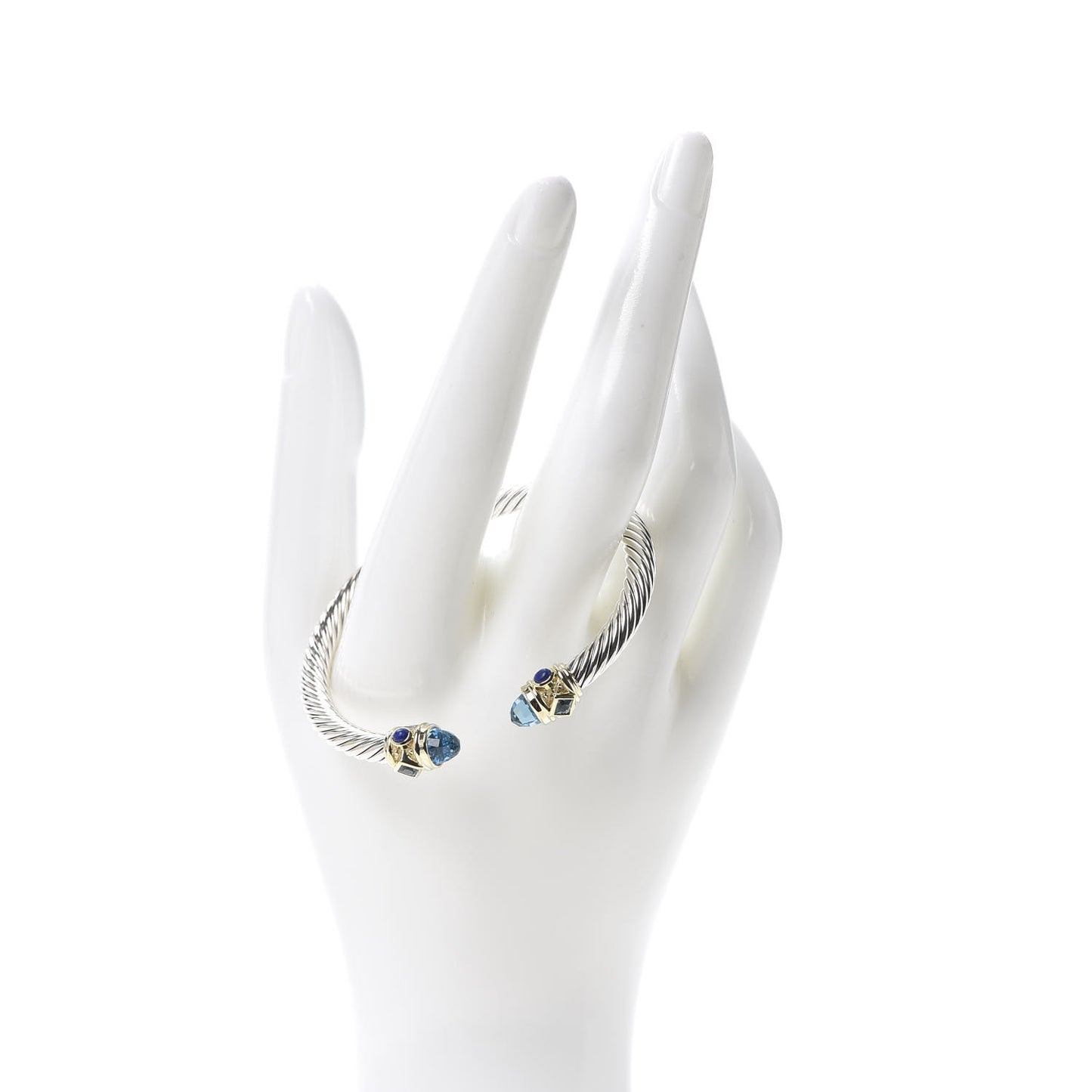 Sterling Silver 14K Yellow Gold Blue Topaz Lapis Lazuli 5mm Cable Renaissance Bracelet
