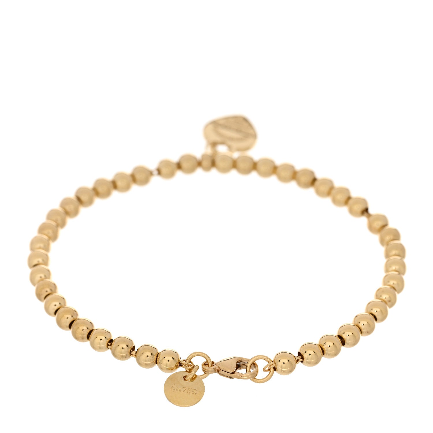 Tiffany 18K Yellow Gold Enamel 4mm Return To Tiffany Bead Heart Tag Bracelet Blue 2 of 5