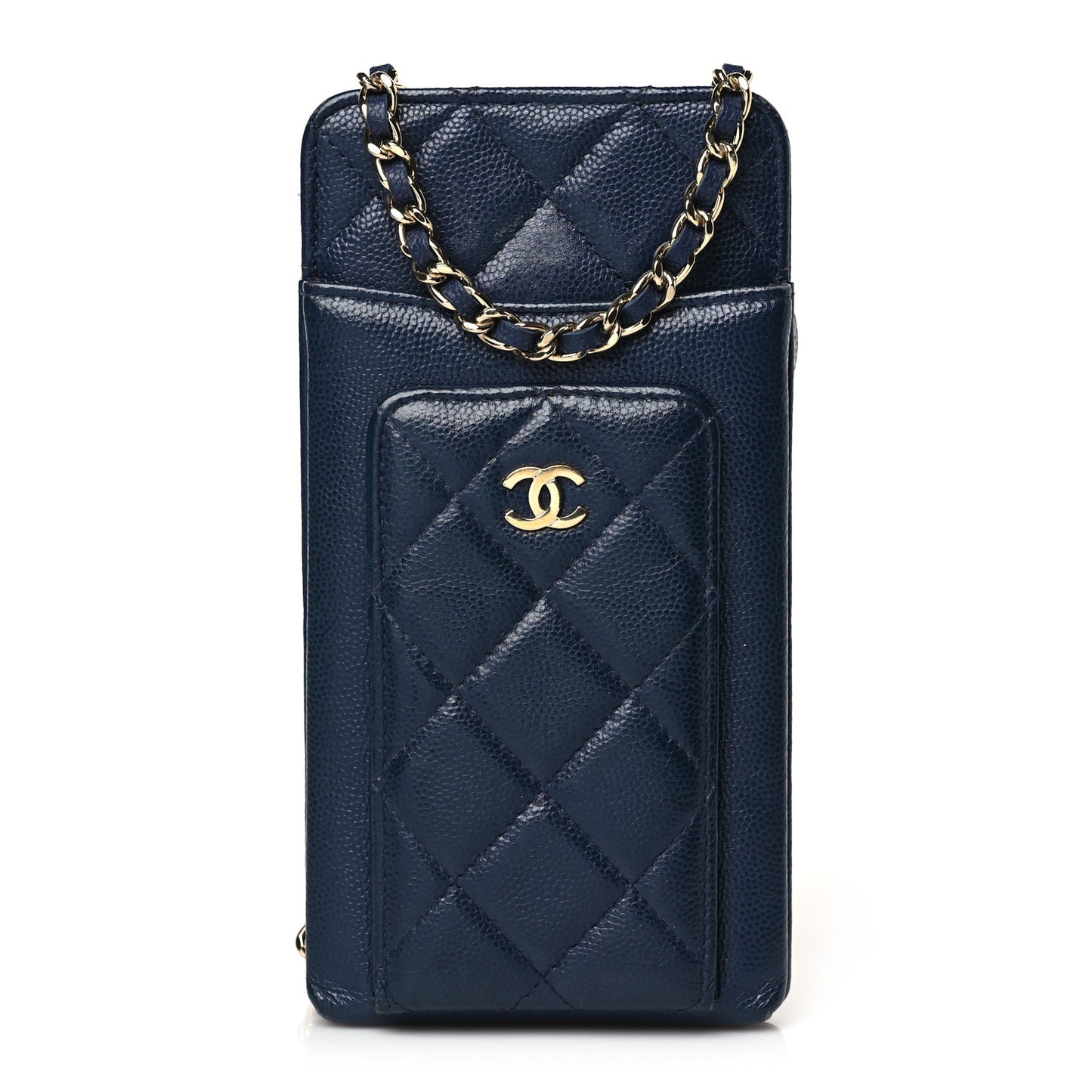 Caviar Quilted Zip Phone Case Navy