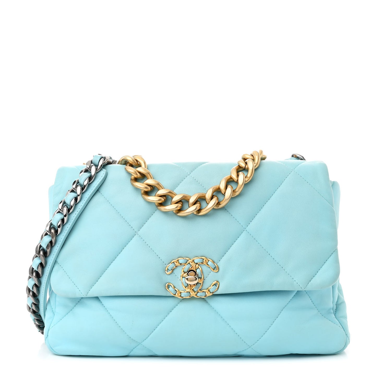 Lambskin Quilted Large Chanel 19 Flap Light Blue