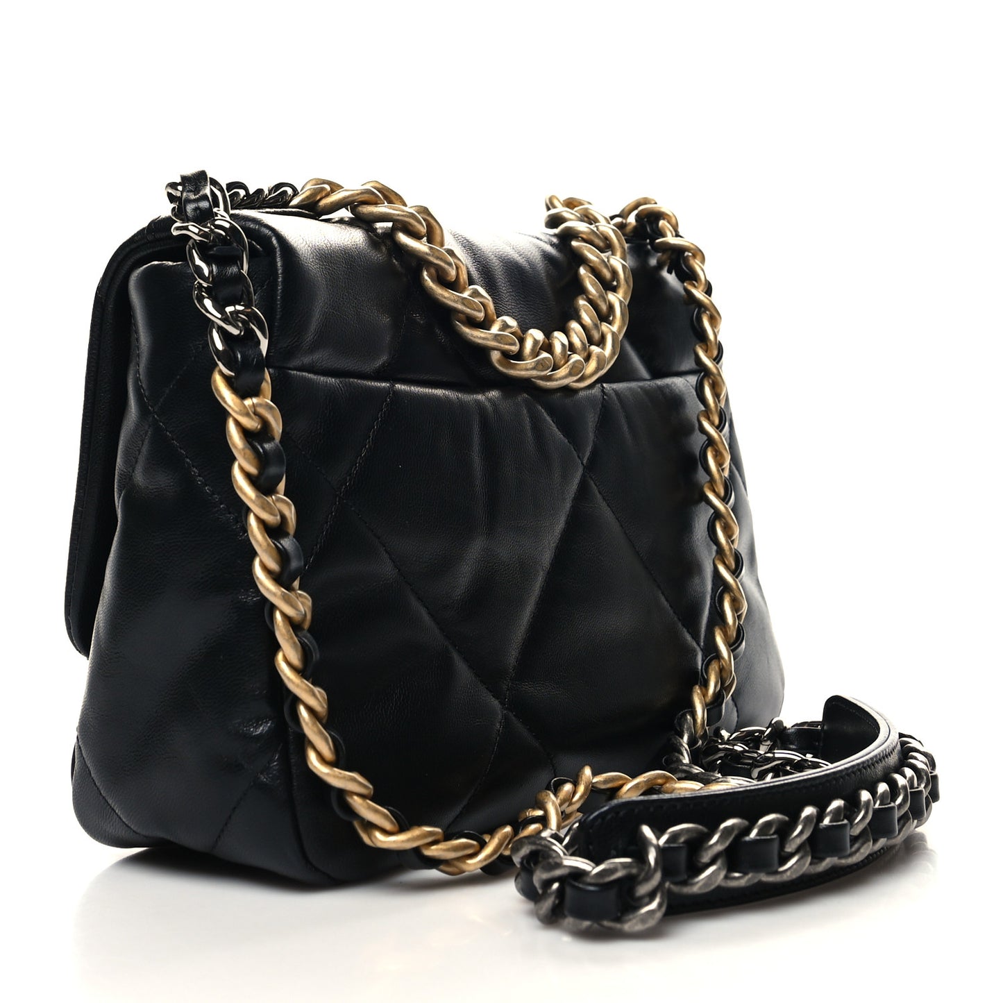 Shiny Goatskin Quilted Medium Chanel 19 Flap Black