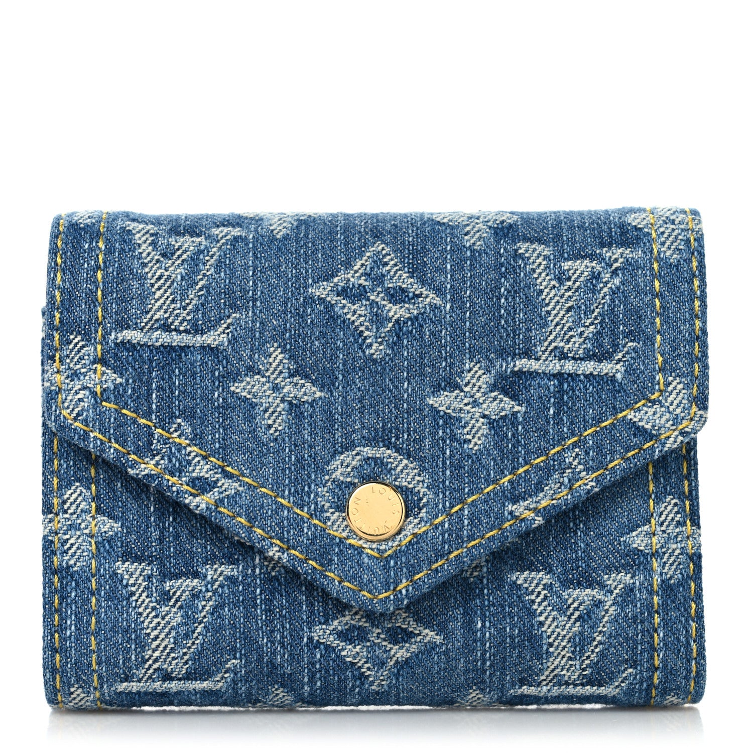 【美品】LOUIS VUITTON デニム レザーパッチ モノグラム 34 Louis Vuitton Denim Monogram Jacquard Victorine Wallet Blue