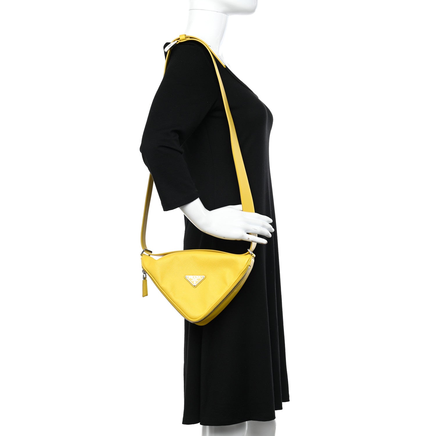 Prada Saffiano Triangle Shoulder Belt Bag Sunny Yellow 3 of 11