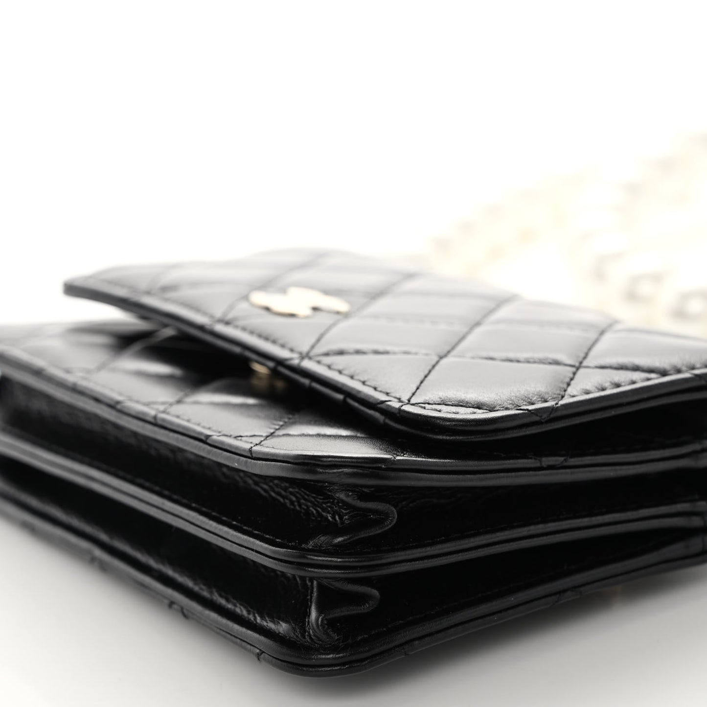 Calfskin Quilted Mini Maxi Pearls Wallet On Chain WOC Black