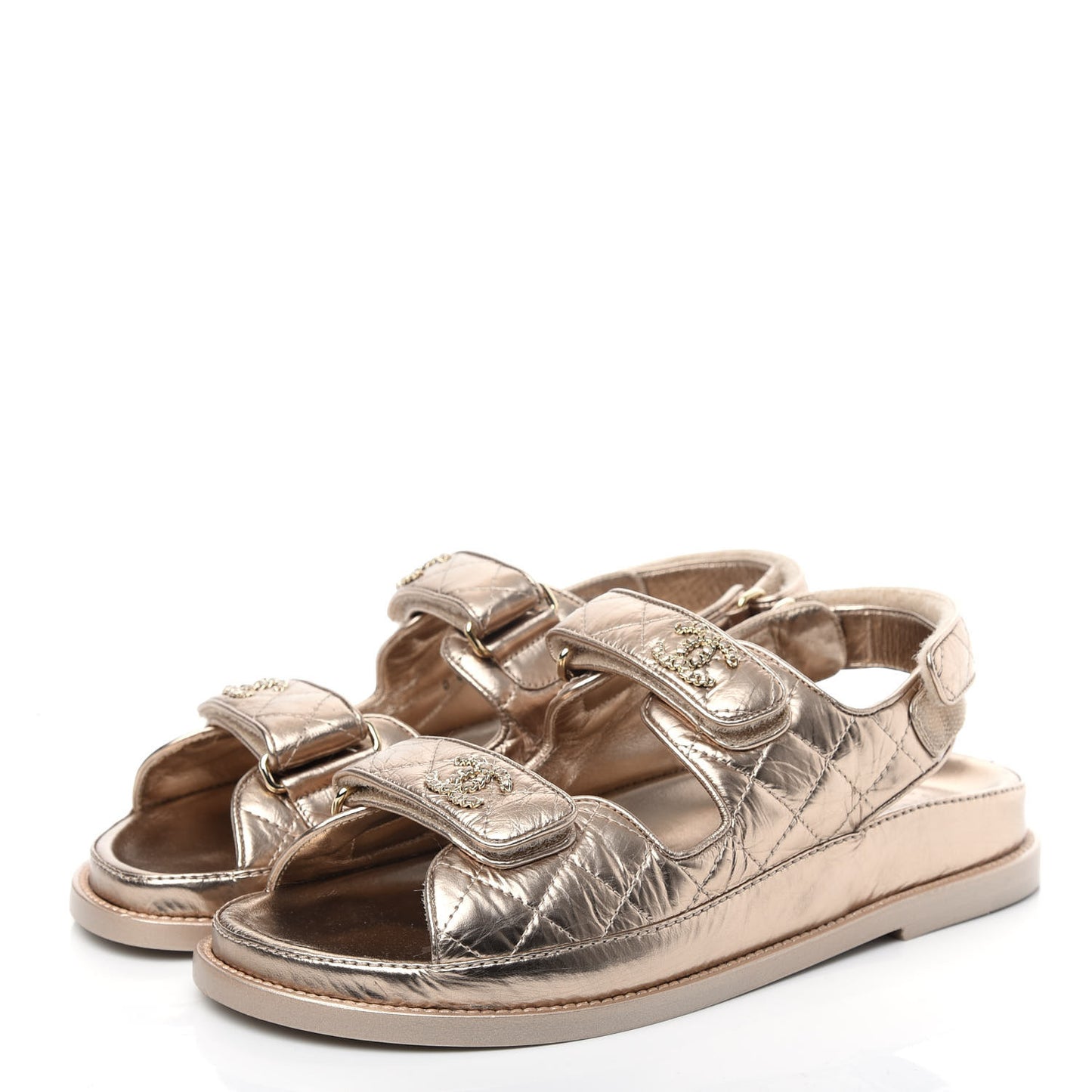 Iridescent Lambskin Quilted Velcro Dad Sandals 37.5 Light Bronze