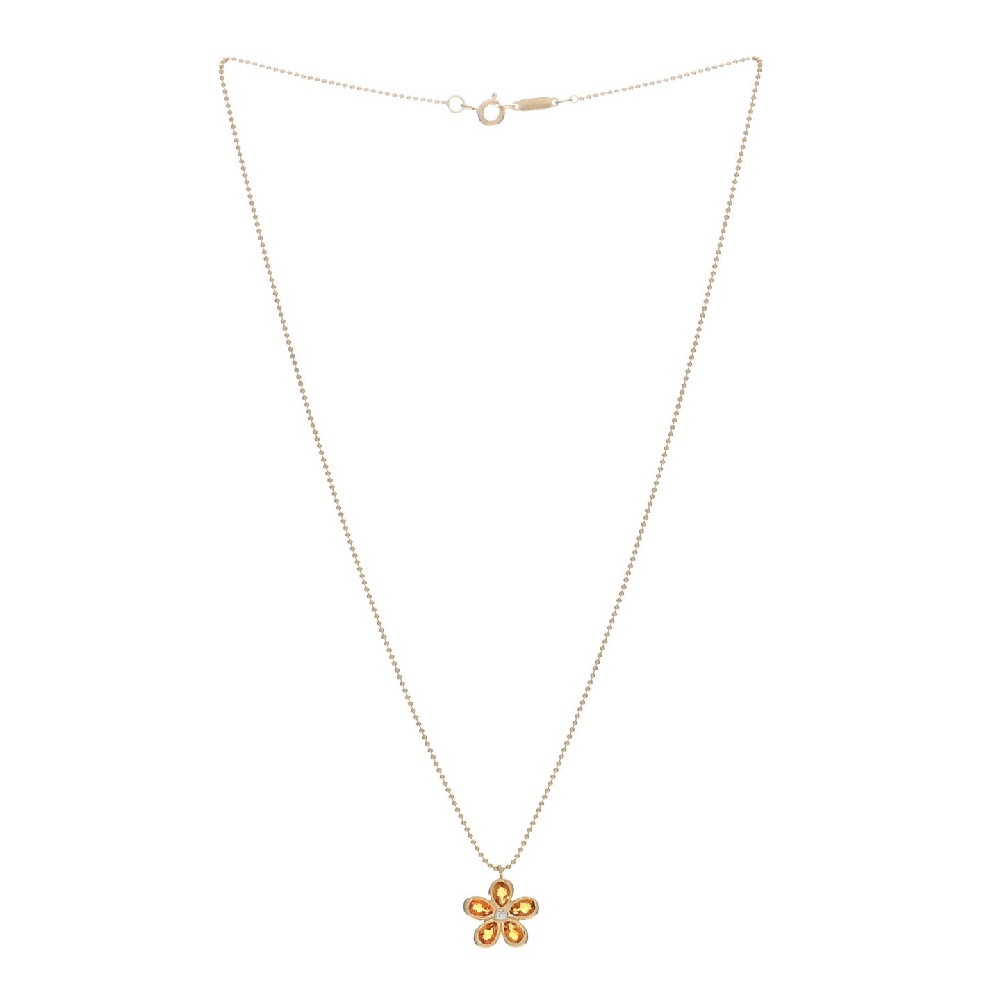 18K Yellow Gold Citrine Diamond Sparklers Flower Pendant Necklace