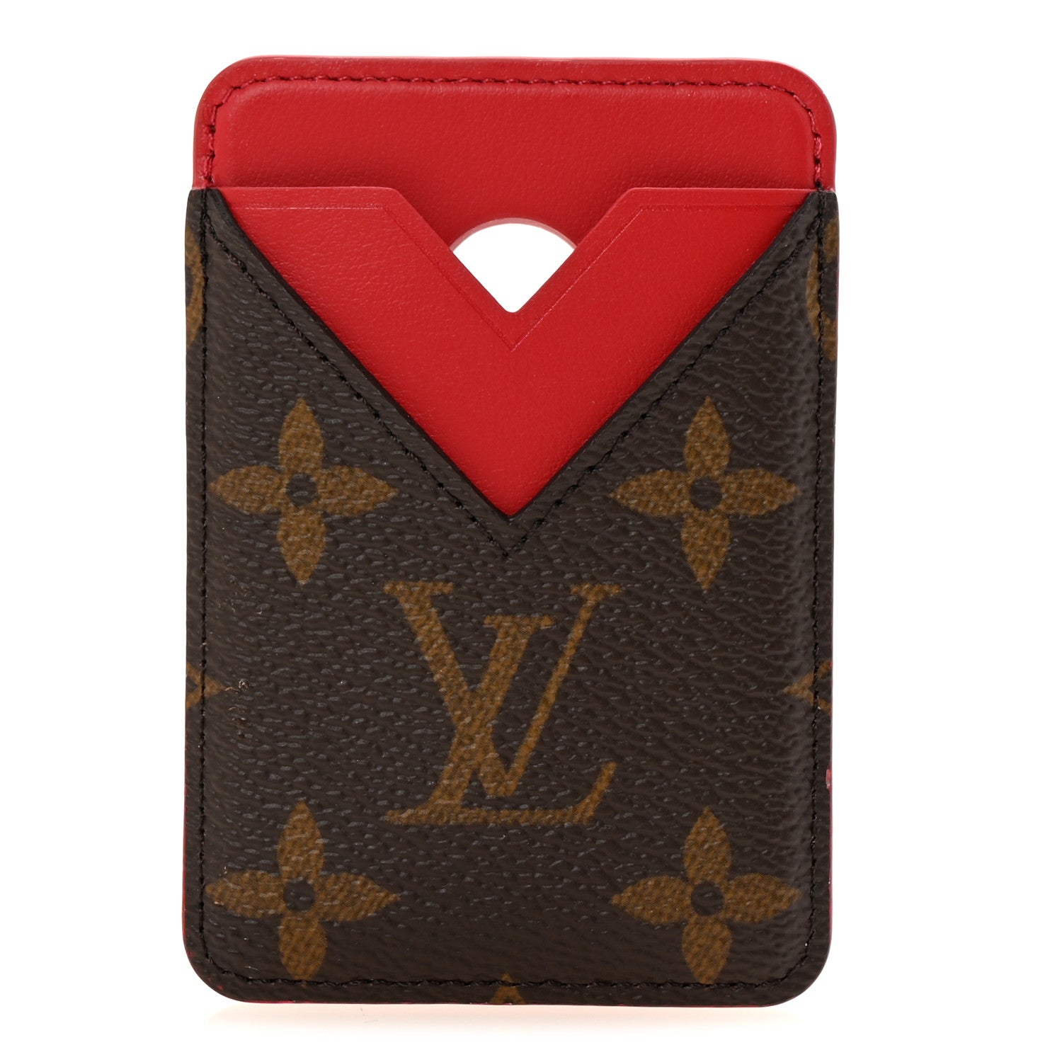 Louis Vuitton Monogram Macassar Magnetic Card Holder Sari Red