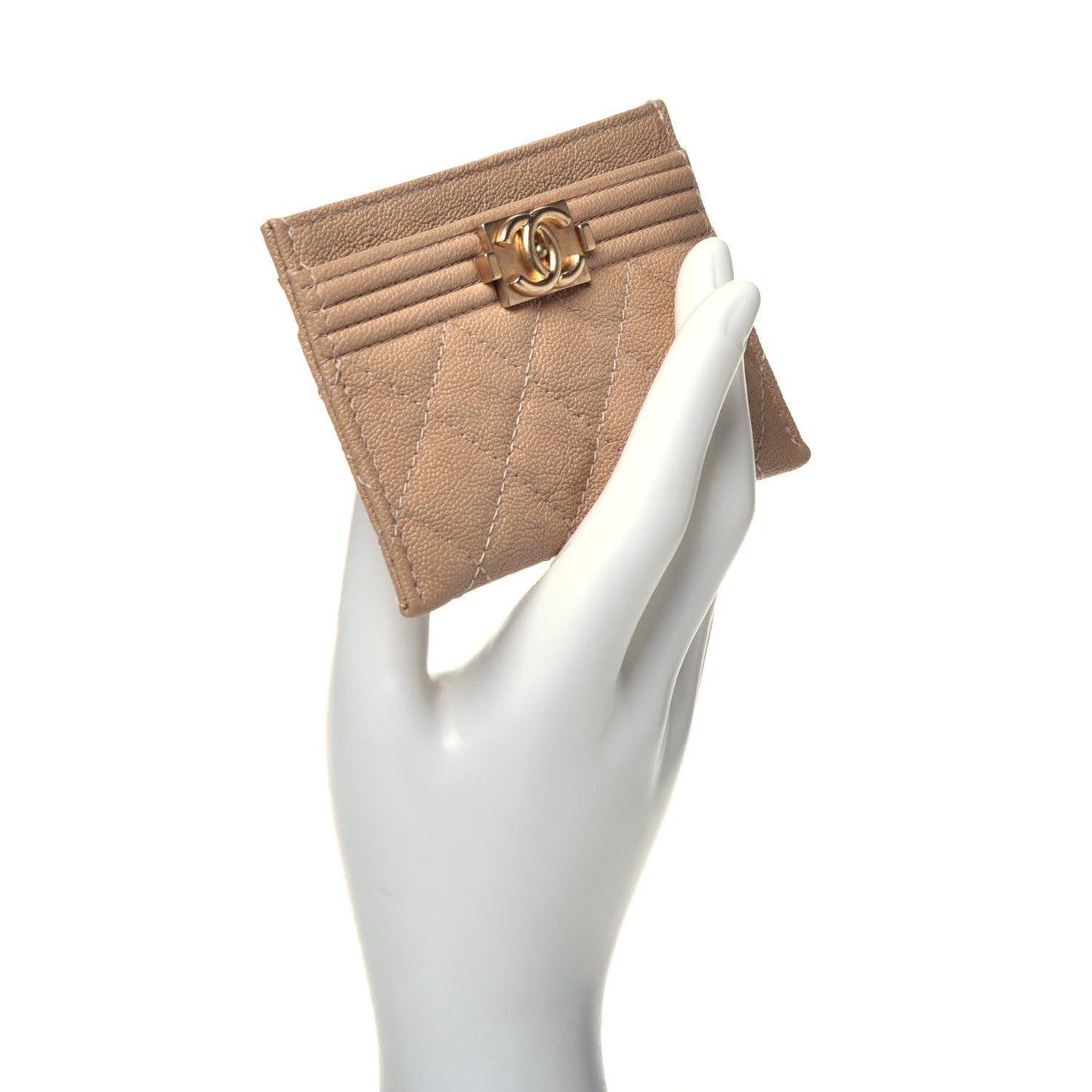 Caviar Quilted Boy Card Holder Beige