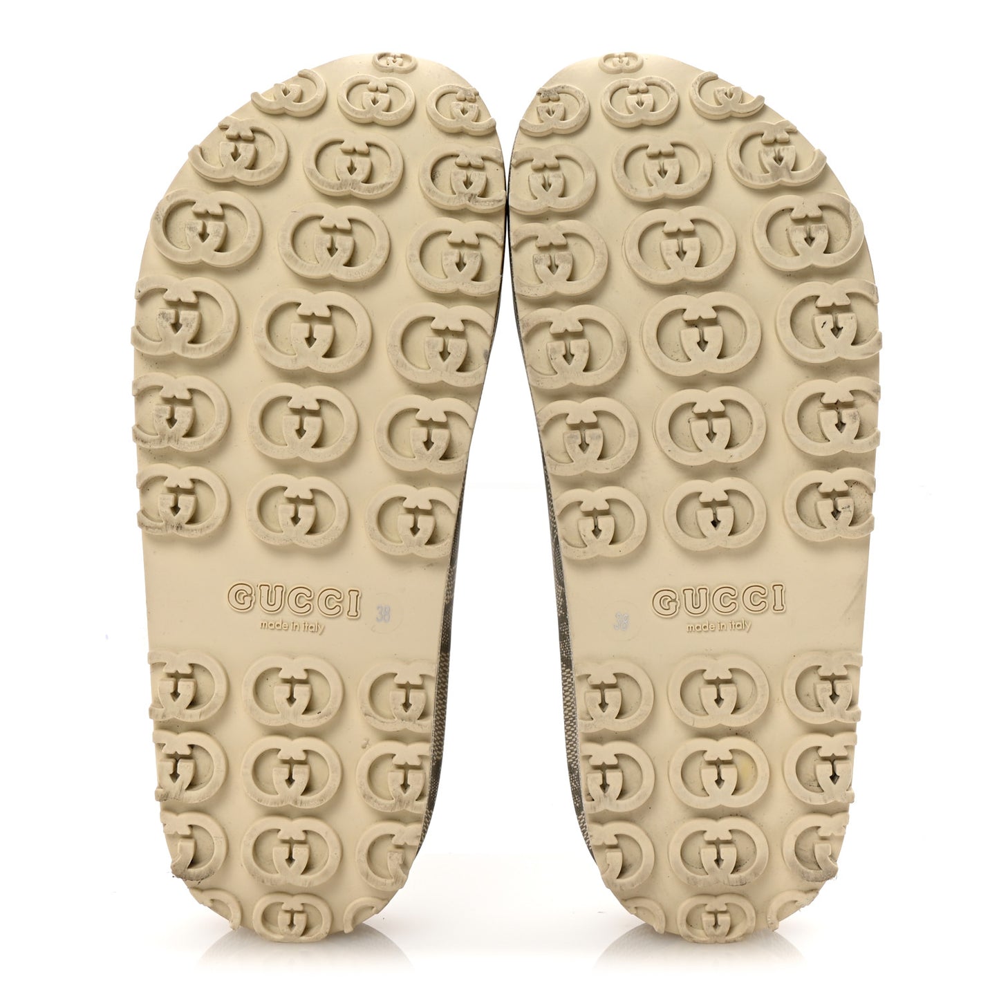 Cubic Rubber GG Monogram Womens Interlocking G Platform 42mm Slide Sandals 38 Beige Ebony