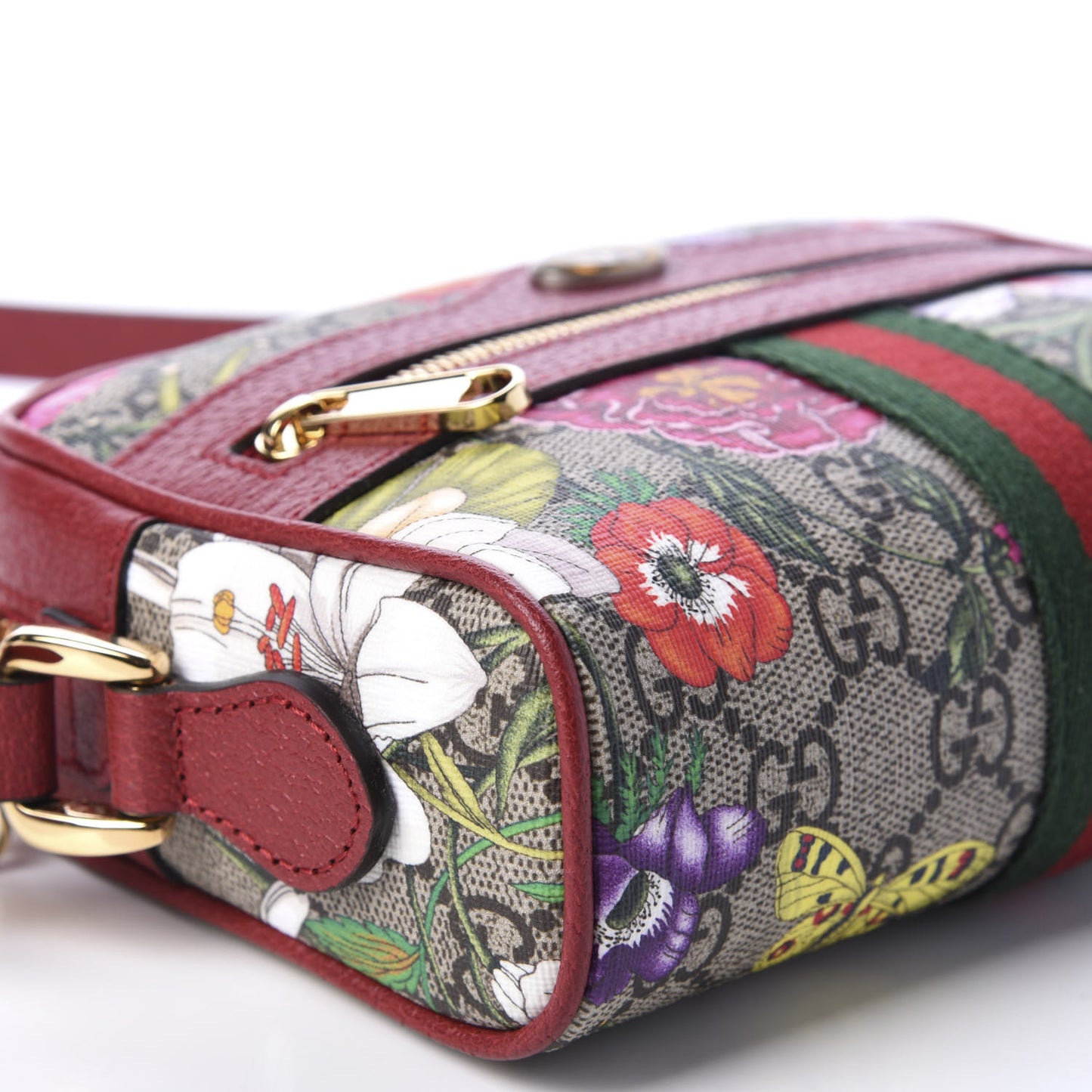 GG Supreme Monogram Flora Web Mini Ophidia Shoulder Bag Red
