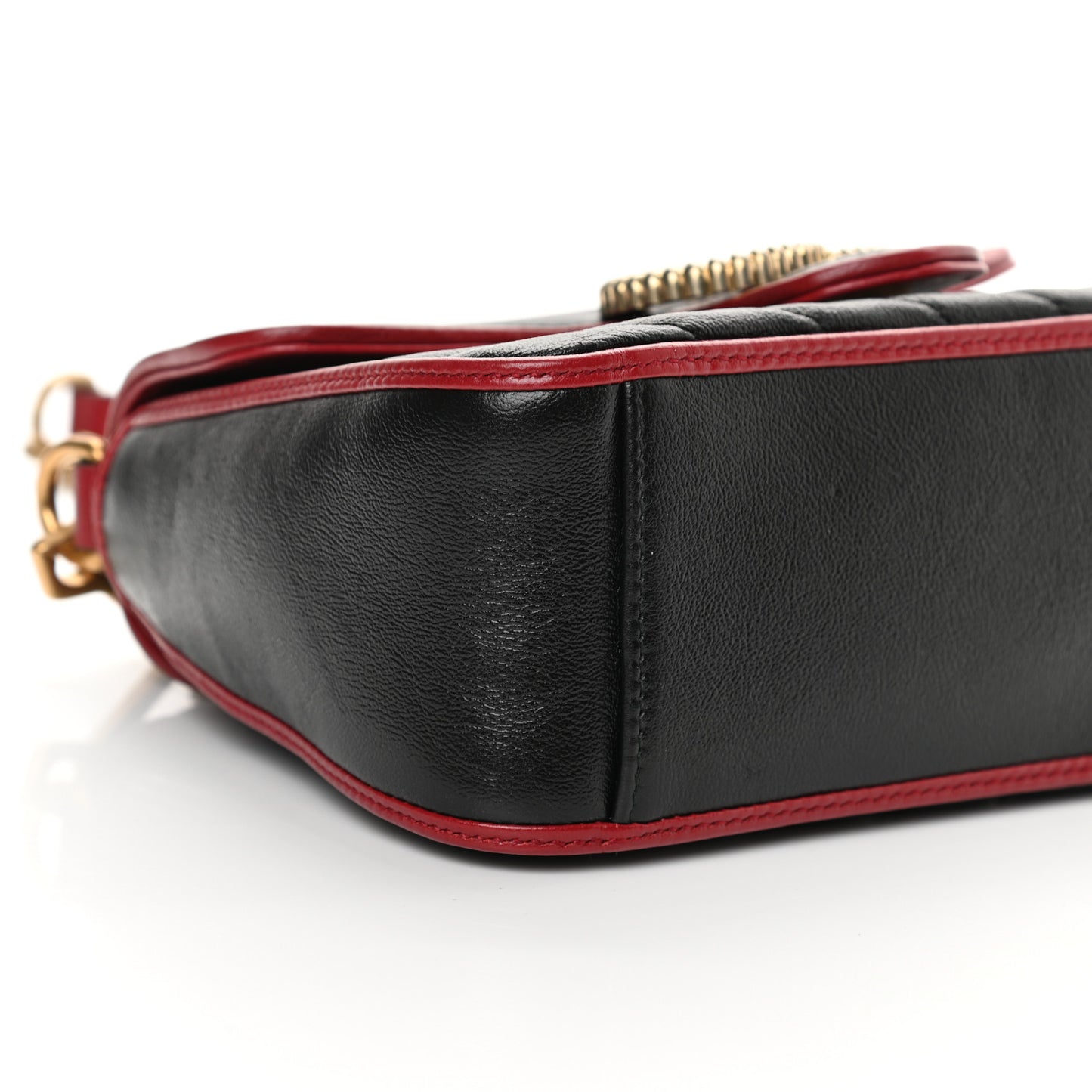 Vintage Effect Calfskin Matelasse Diagonal Mini Torchon GG Marmont Top Handle Shoulder Bag Black Romantic Cherry