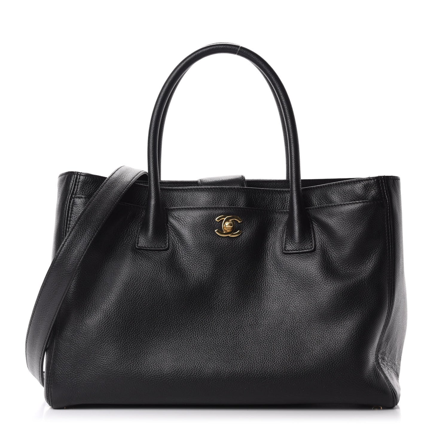 Calfskin Cerf Executive Shopper Tote Black