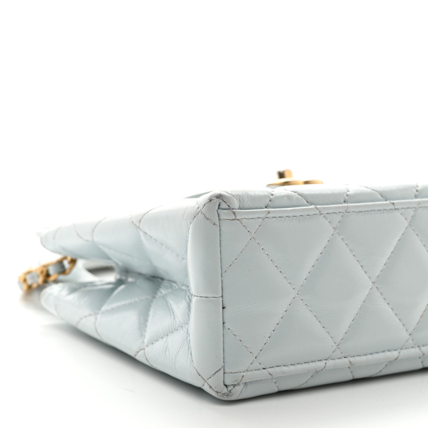 Chanel Shiny Aged Calfskin Quilted Nano Kelly Shopper Light Blue 9 of 11