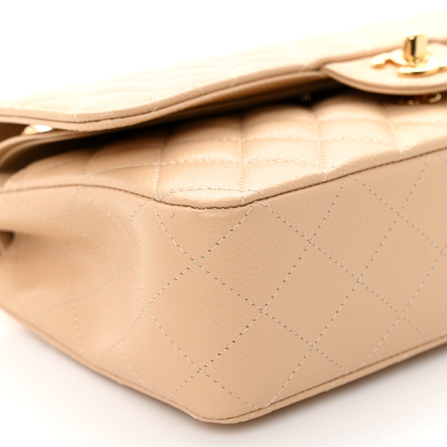 Caviar Quilted Medium Double Flap Beige
