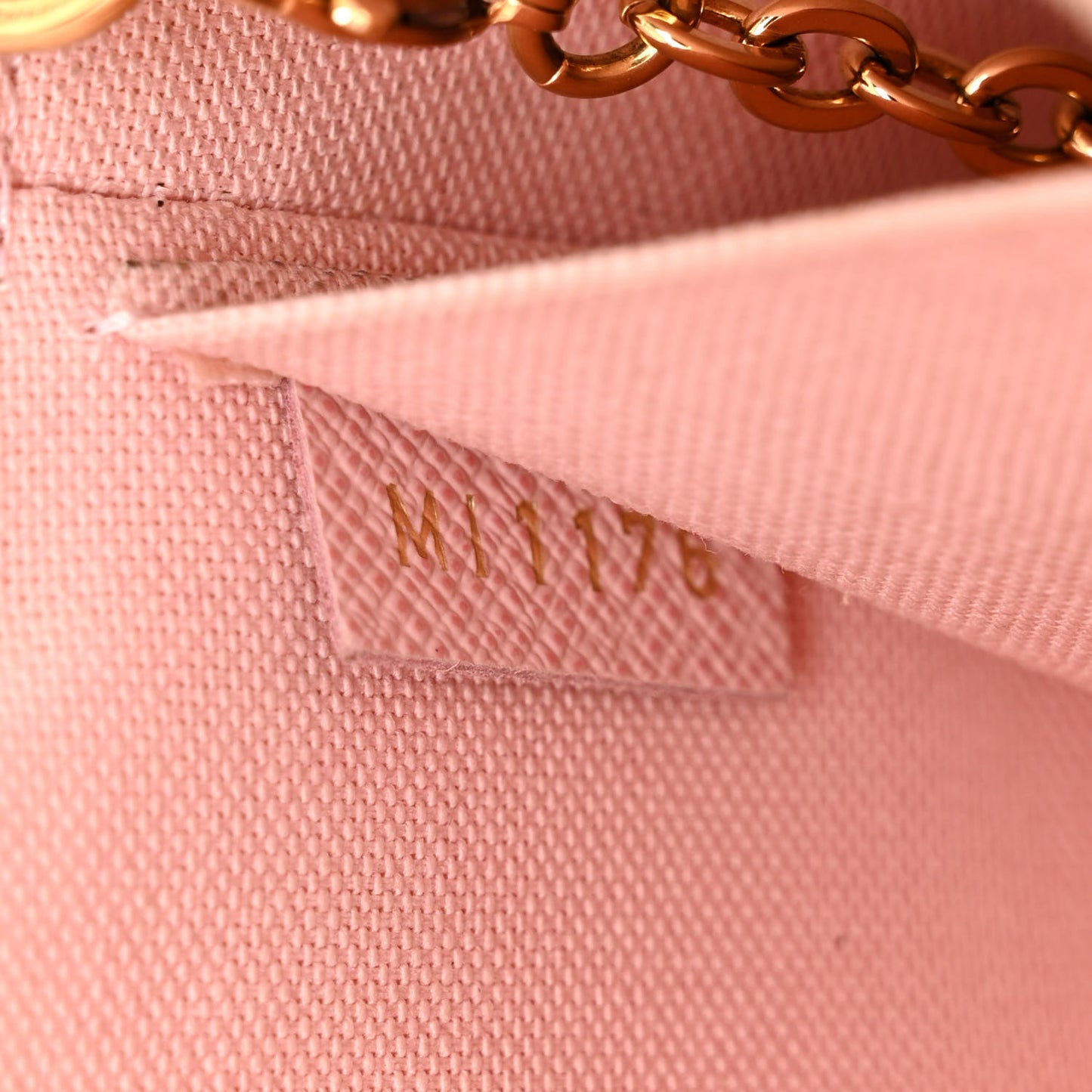 Damier Azur Pochette Felicie Chain Wallet Rose Ballerine