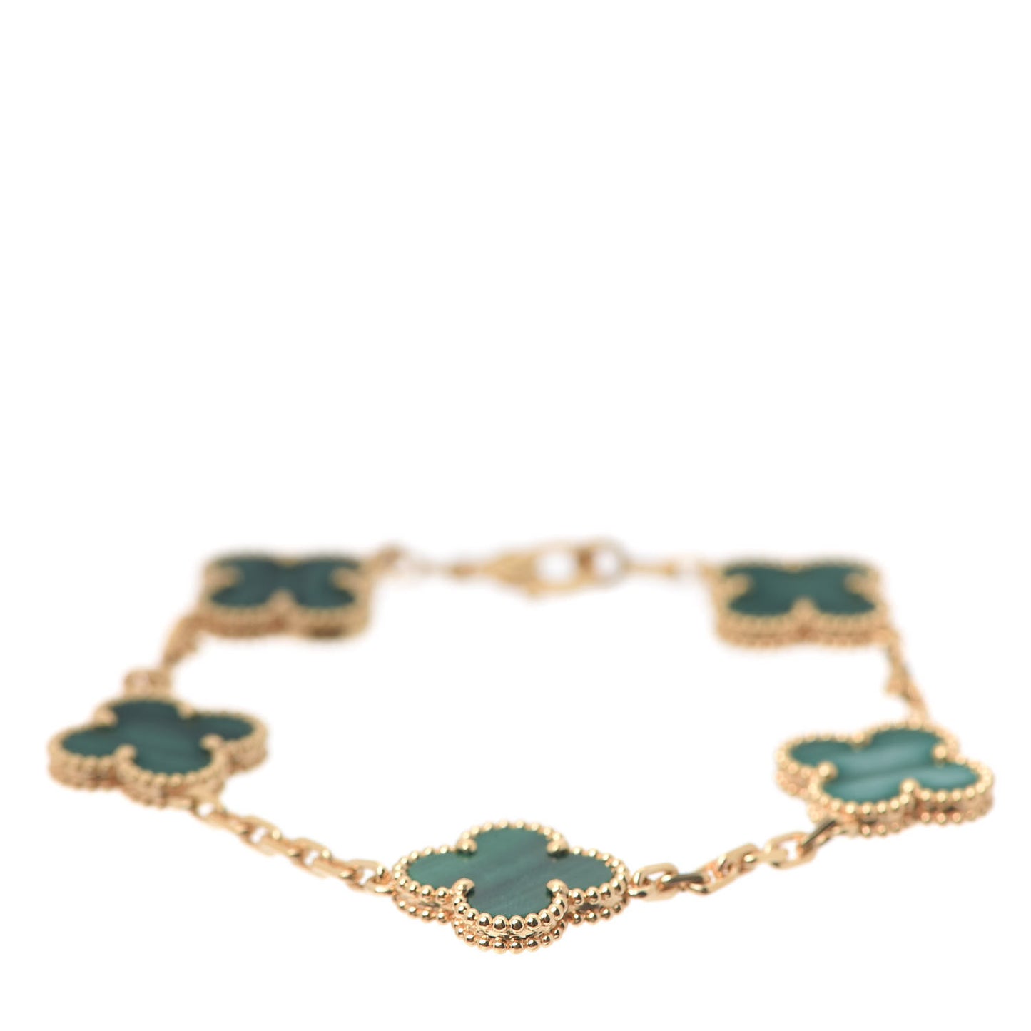 18K Yellow Gold Malachite 5 Motifs Vintage Alhambra Bracelet