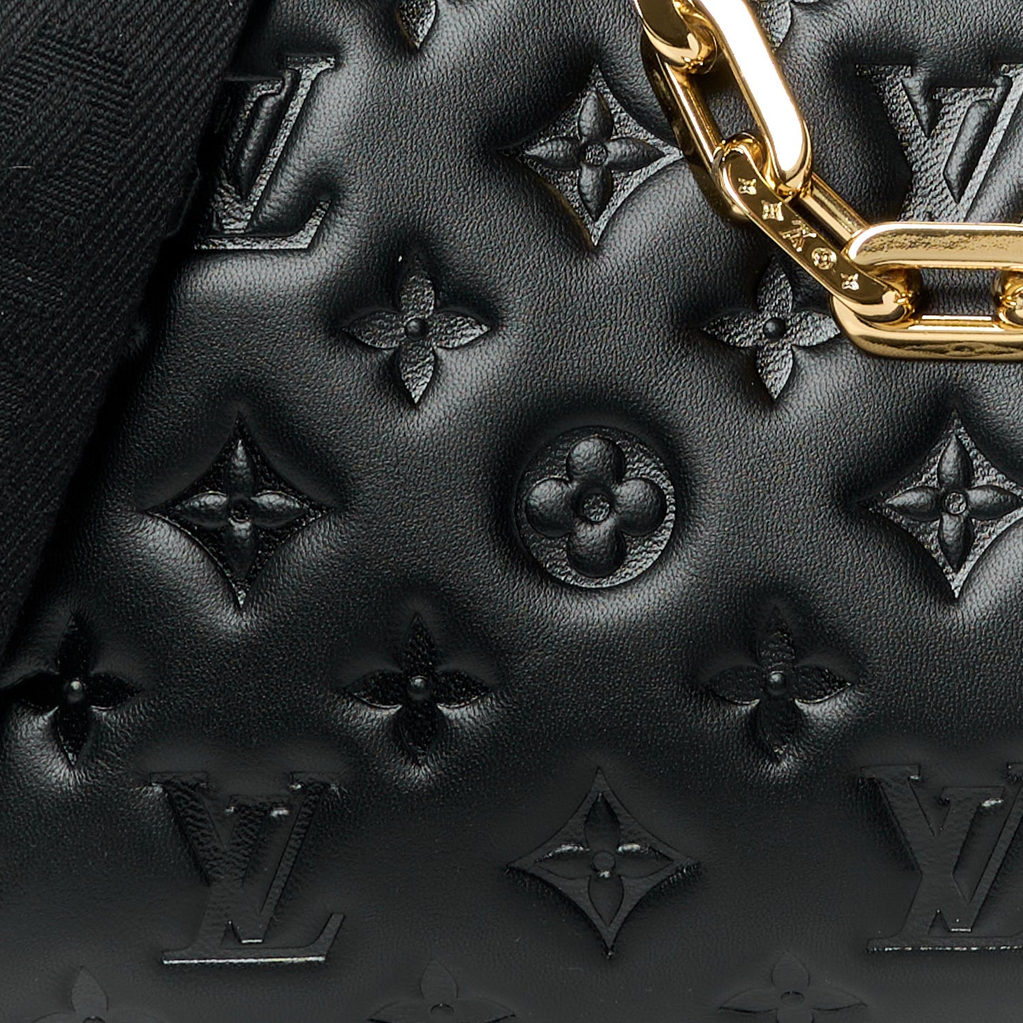 LOUIS VUITTON Lambskin Embossed Monogram Coussin PM Black