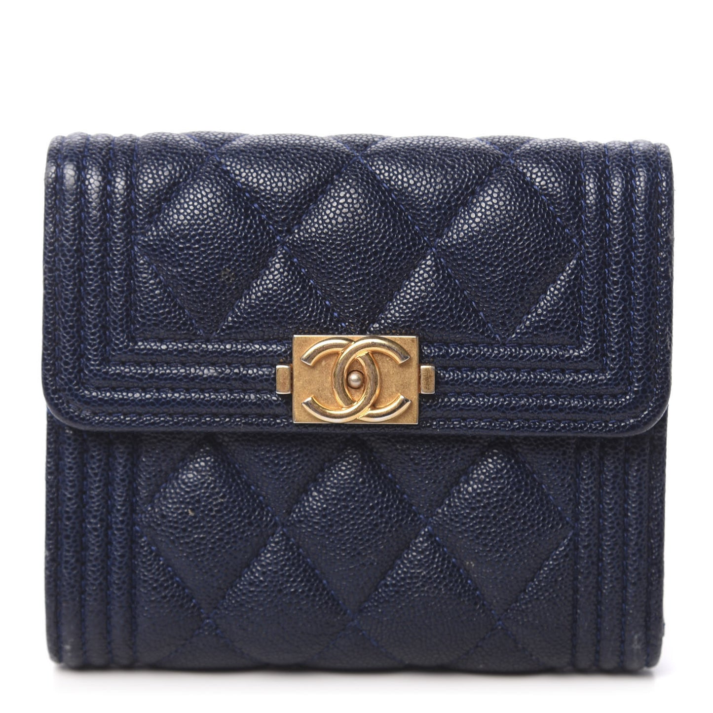 Caviar Quilted Compact Boy Wallet Blue