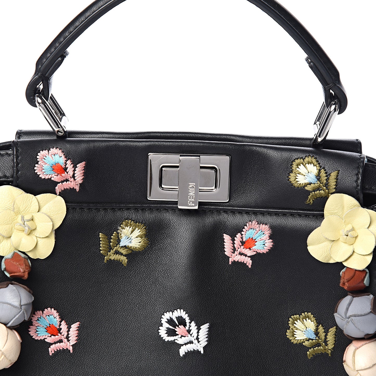 Nappa Rosebud Embroidered Mini Peekaboo Iconic Satchel Black Multicolor