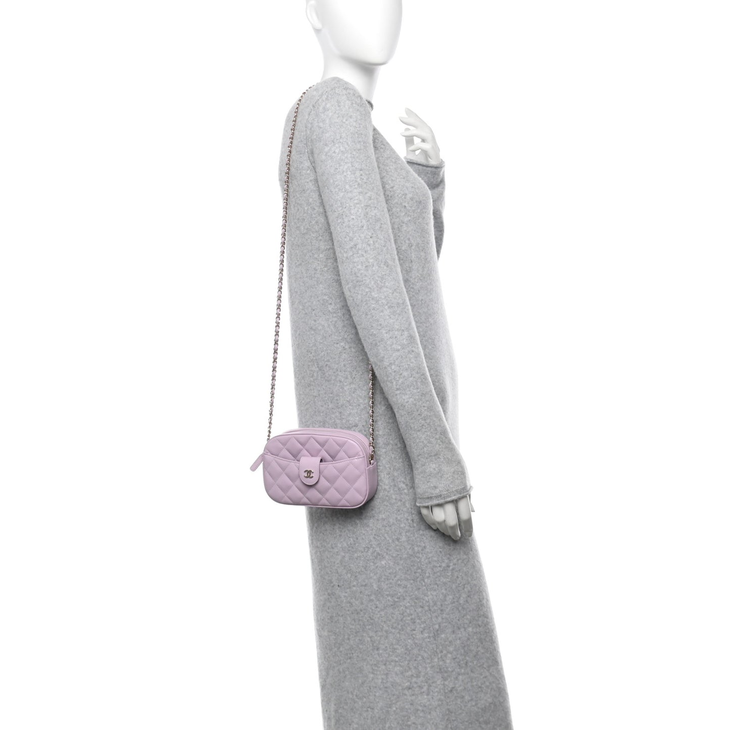 Caviar Quilted Chain Camera Bag Light Purple