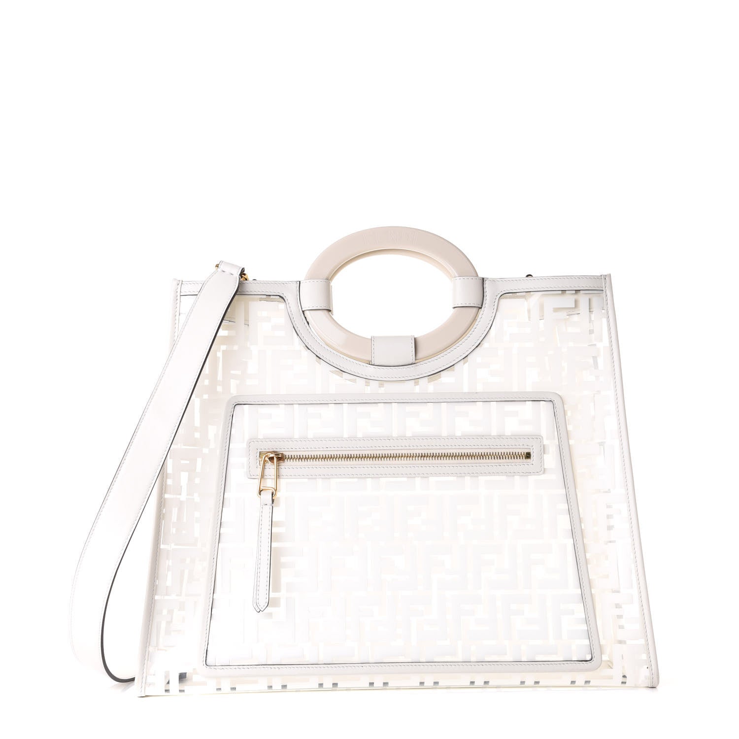 Fendi TPU FF Vitello Century Plexiglass Medium Runaway Shopper Tote White 1 of 7