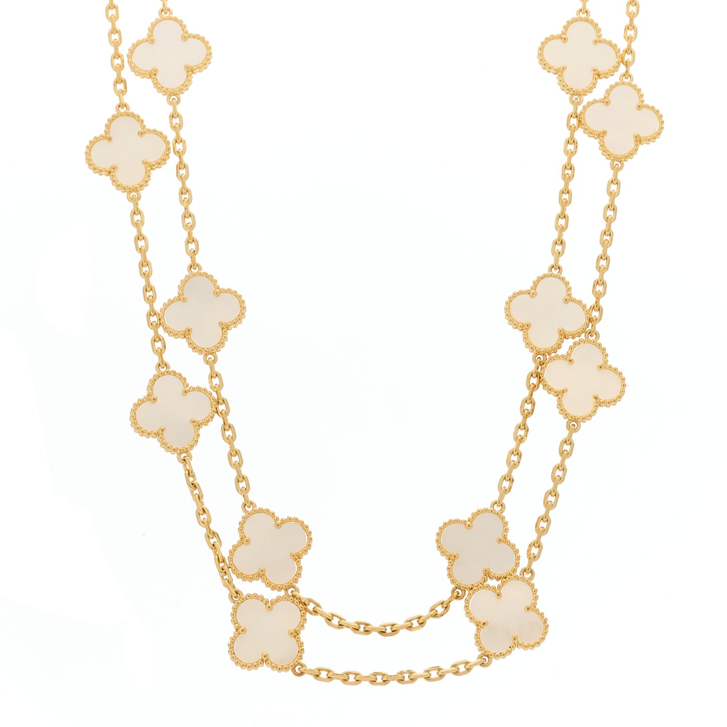 18K Yellow Gold Mother of Pearl 20 Motifs Vintage Alhambra Necklace