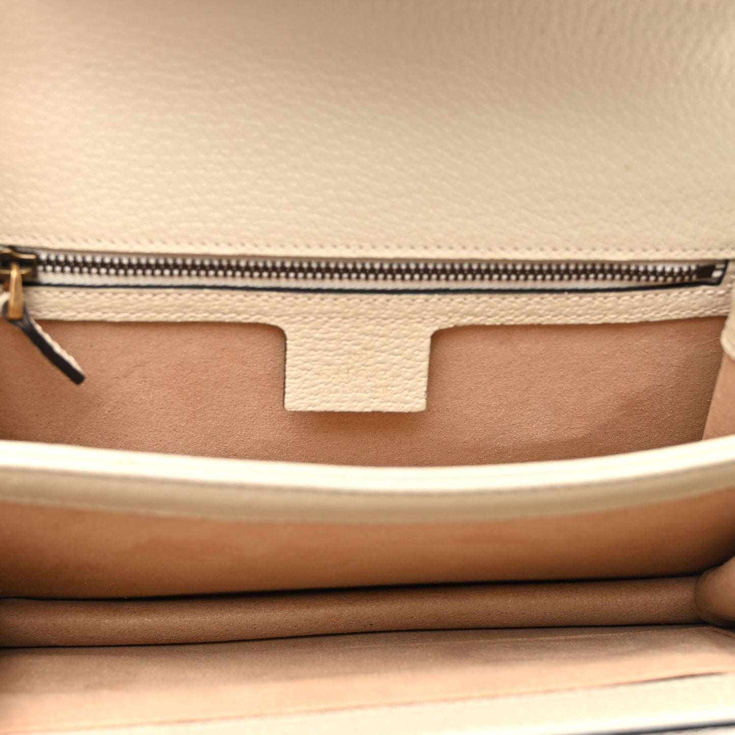 GG Supreme Monogram Textured Dollar Calfskin Web Small Ophidia Padlock Top Handle Bag Beige Ebony Mystic White
