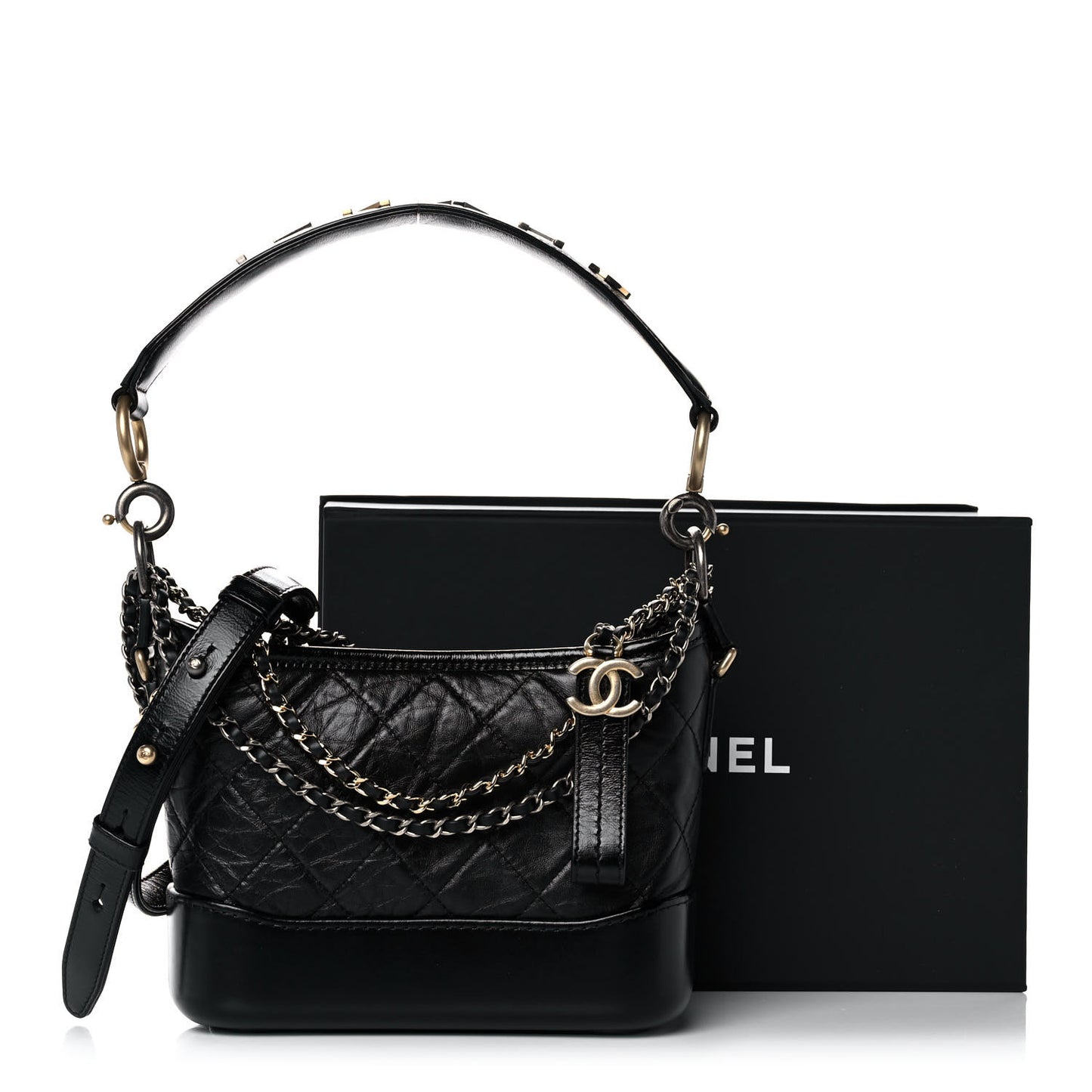 Aged Calfskin Quilted Small Gabrielle Logo Hobo Black