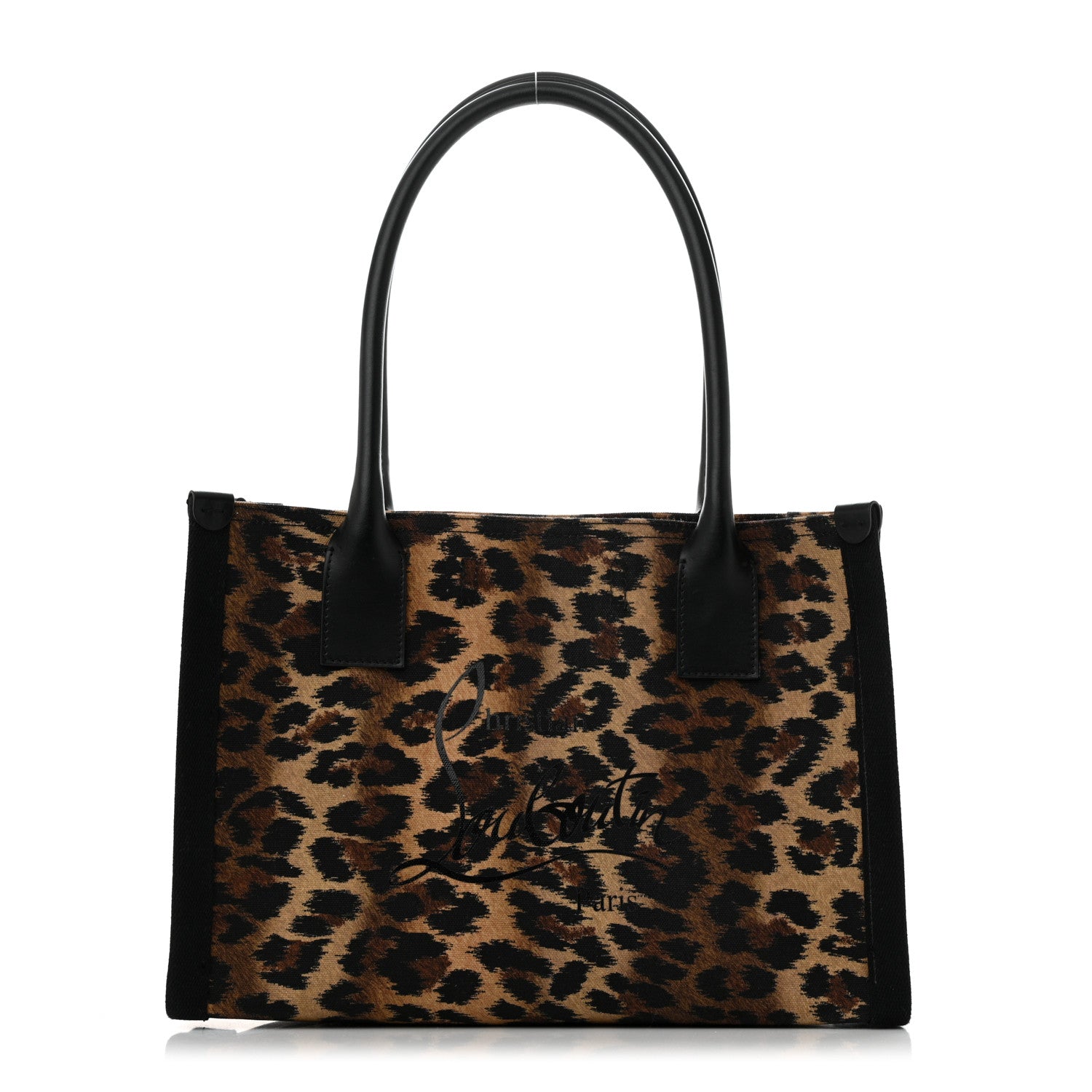 Christian Louboutin Canvas Calfskin Kitty Print Small Nastroloubi Tote Brown Black 1 of 9