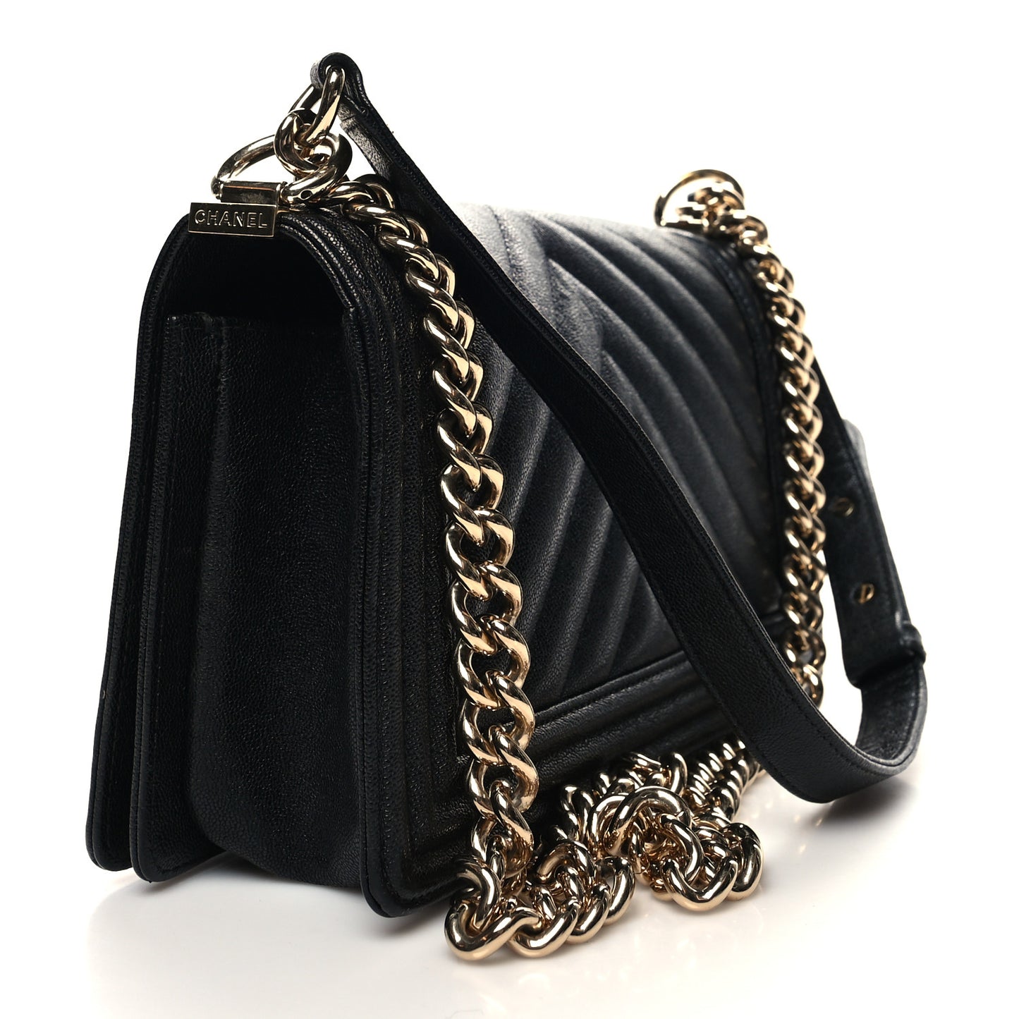 Caviar Chevron Quilted Medium Boy Flap Black