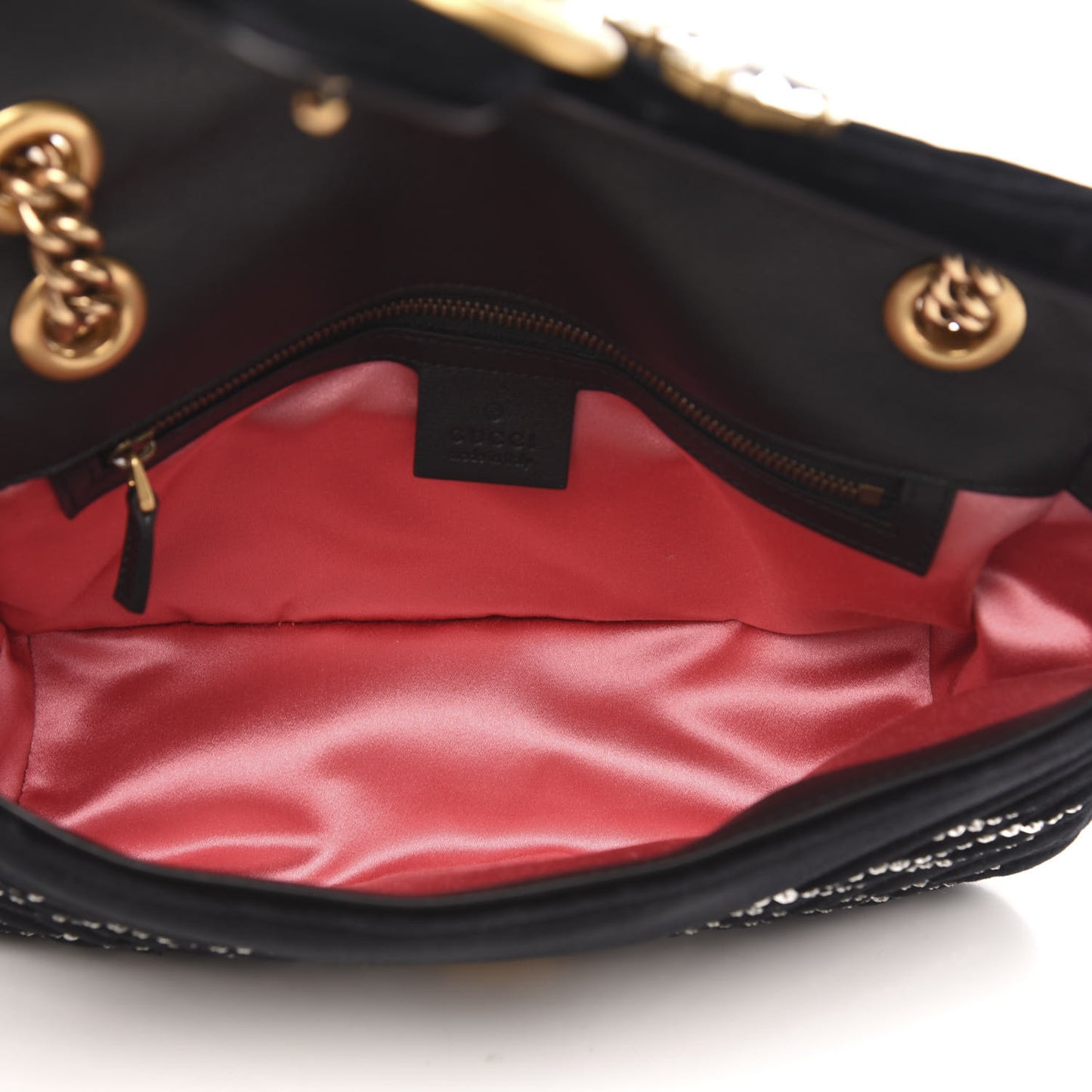 Velvet Matelasse Marquise Crystals Embroidered Small GG Marmont Shoulder Bag Black