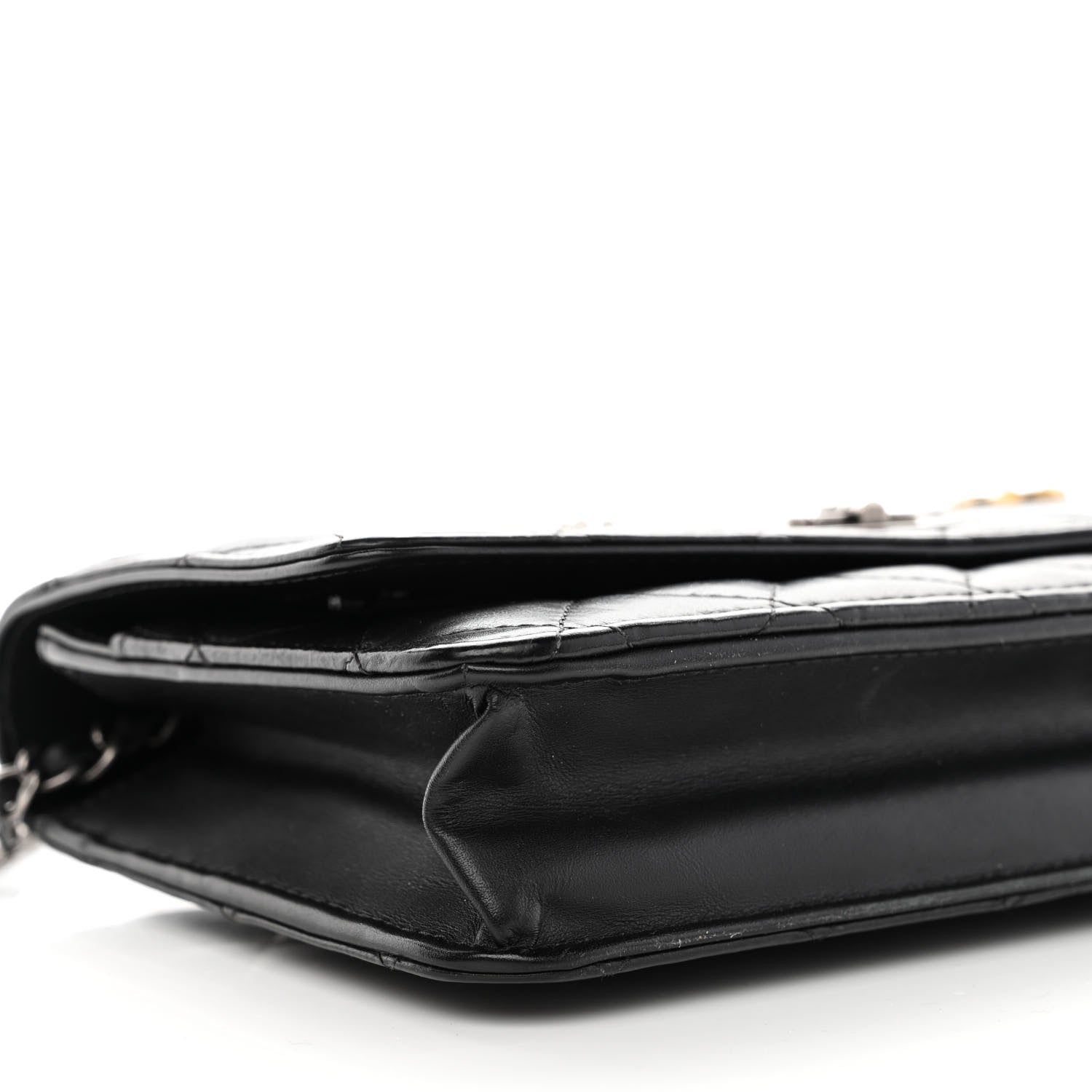 Chanel Aged Calfskin Quilted Lucky Charms 2.55 Reissue Wallet On Chain WOC Black 10 of 13
