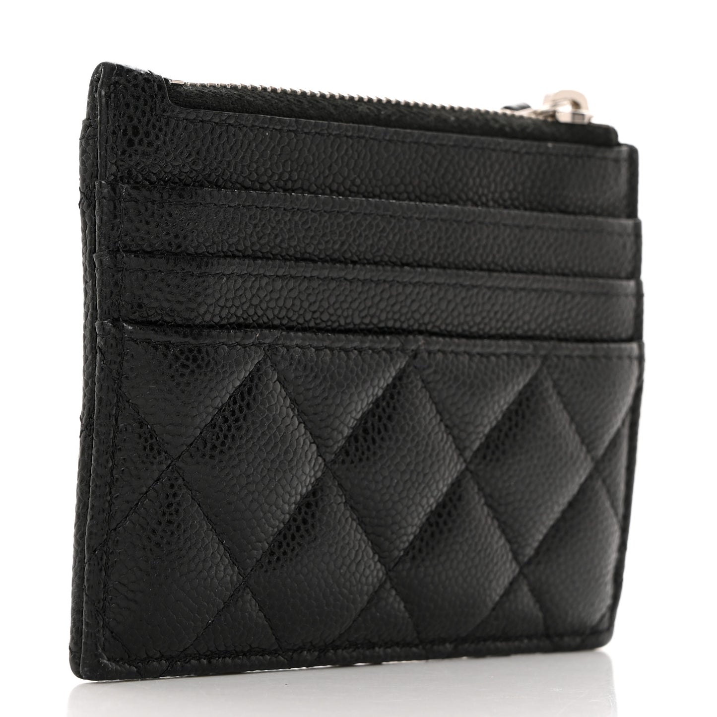 Caviar Quilted CC Zip Card Holder Black